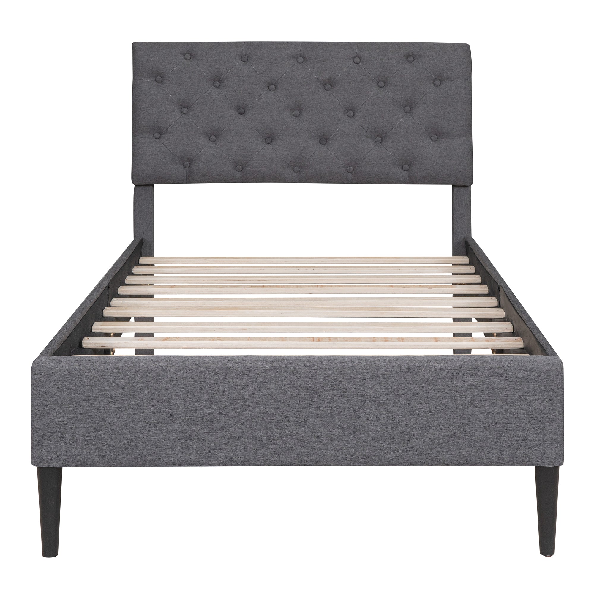 Upholstered Linen Platform Bed, Twin Size, Gray - Atlantic Fine Furniture Melbourne FL