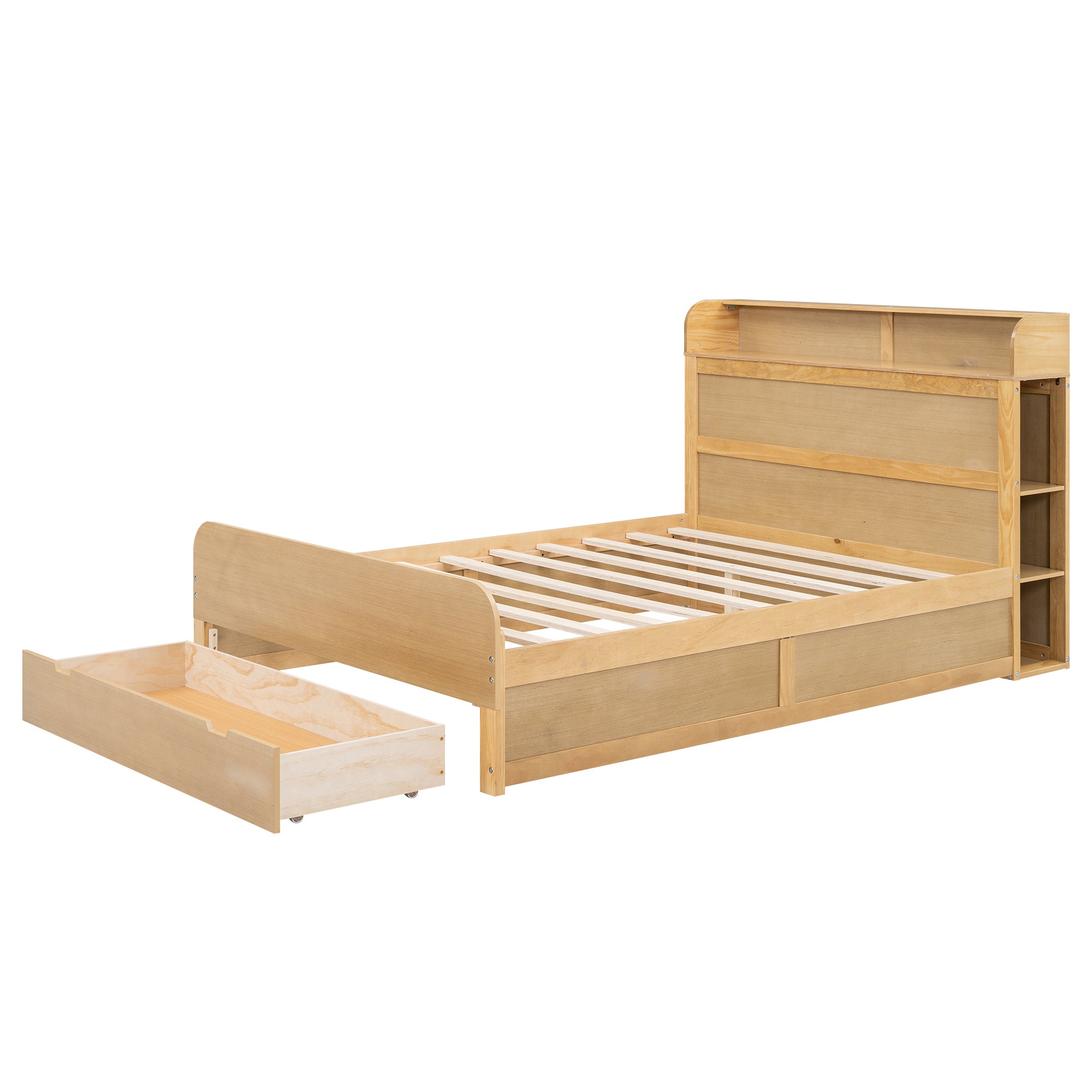 Full Size Platform Bed with Storage Headboard and a Big Drawer, Wood Color - Atlantic Fine Furniture Melbourne FL