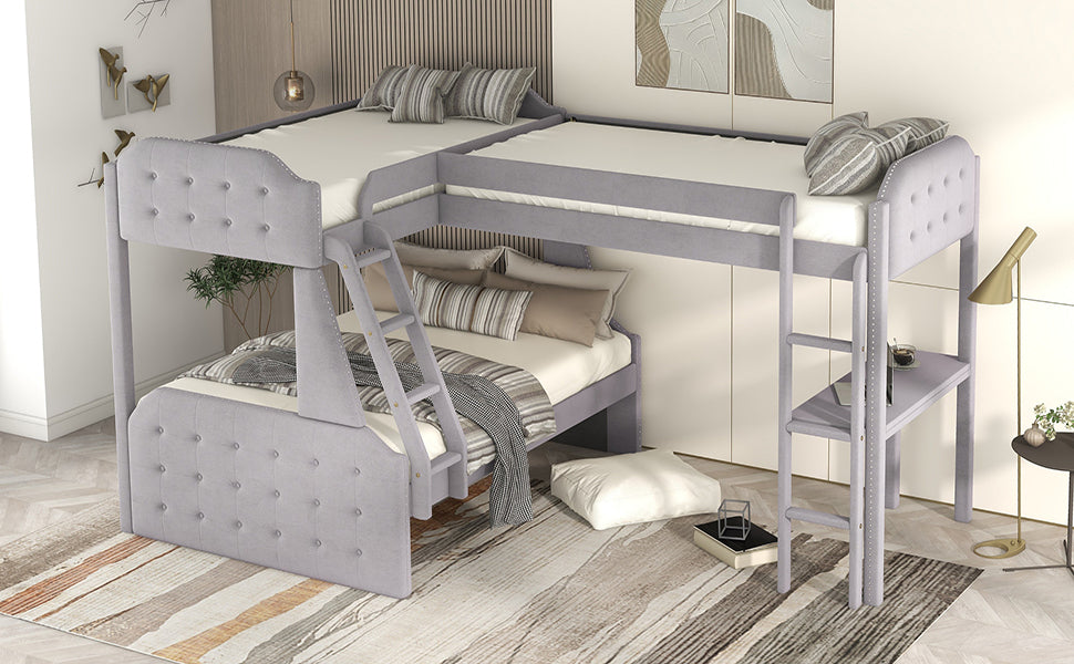 L-Shaped Twin over Full Bunk Bed and Twin Size Loft Bed with Desk,Grey - Atlantic Fine Furniture Melbourne FL