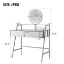 33.9" Mirrored Makeup Vanity Desk With Mirror And Lights, Mirrored Console Vanity Table With 2 Big Drawers & Open Shelf, Dressing Table With Charging Station For Bedroom - Silver