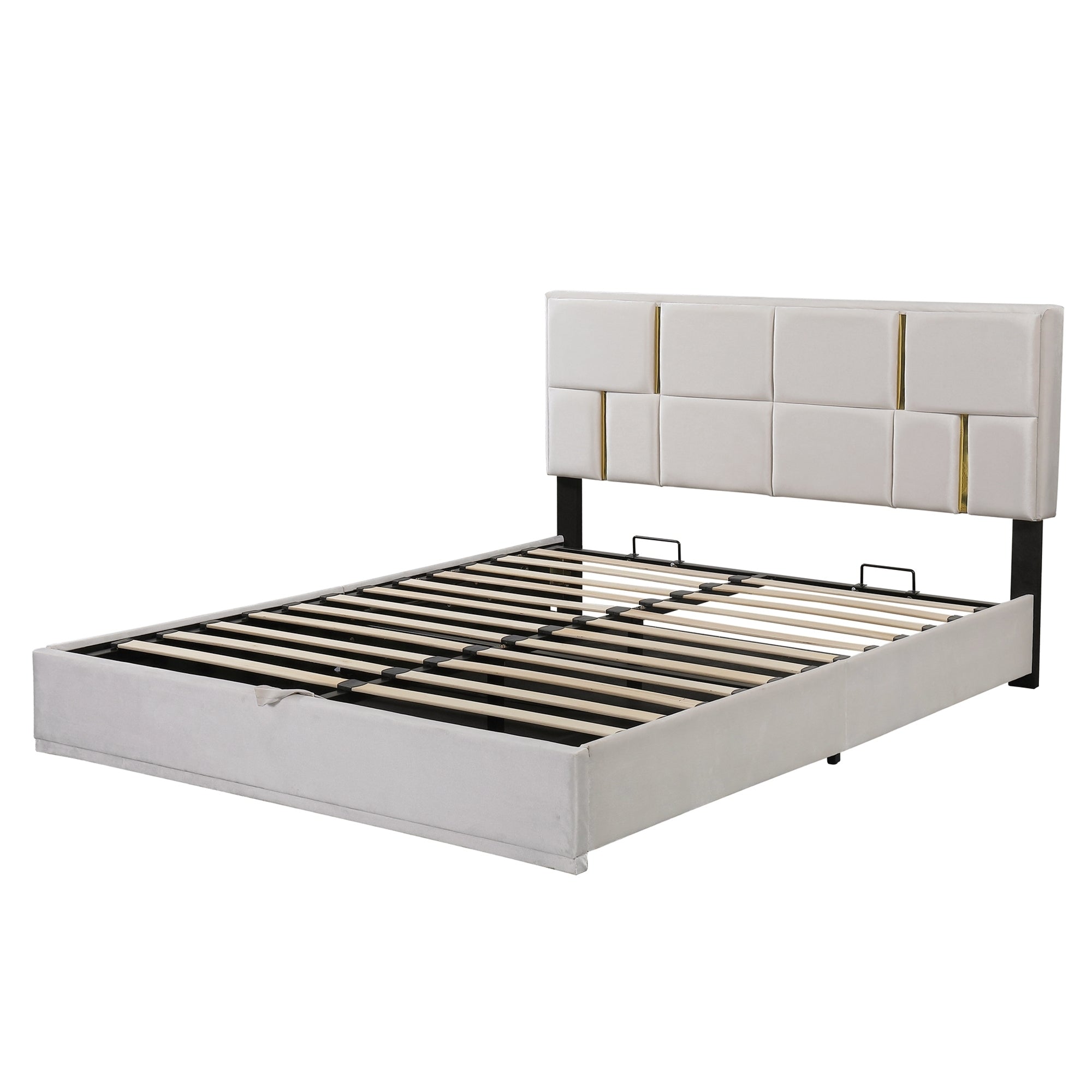 Queen Size Upholstered Platform Bed with Hydraulic Storage System,No Box Spring Needed,Beige - Atlantic Fine Furniture Melbourne FL