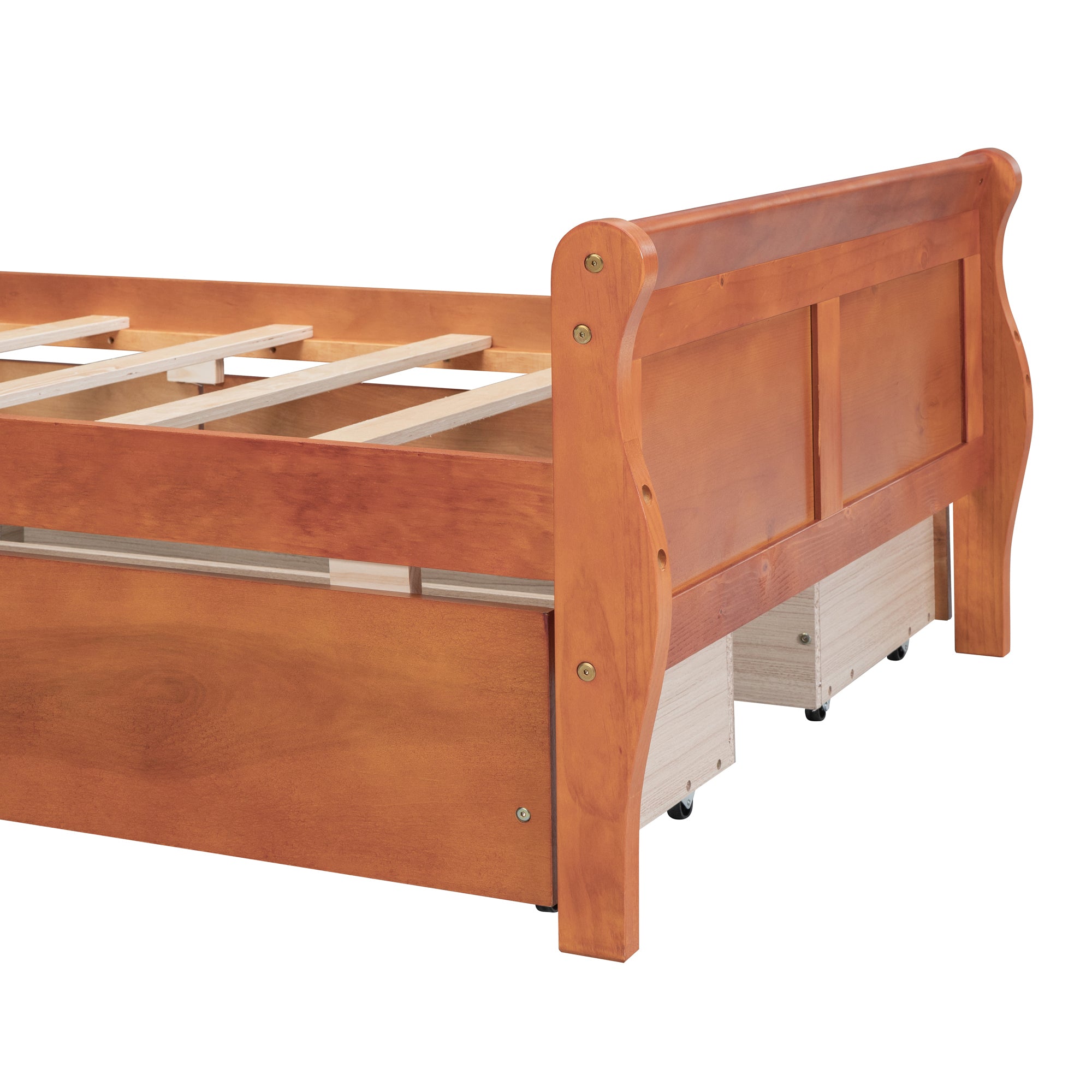 Twin Size Wood Platform Bed with 4 Drawers and Streamlined Headboard & Footboard, Oak - Atlantic Fine Furniture Melbourne FL