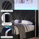 Modern Upholstered LED Bed Frame With Storage Drawers, Wingback Headboard, RGB Light