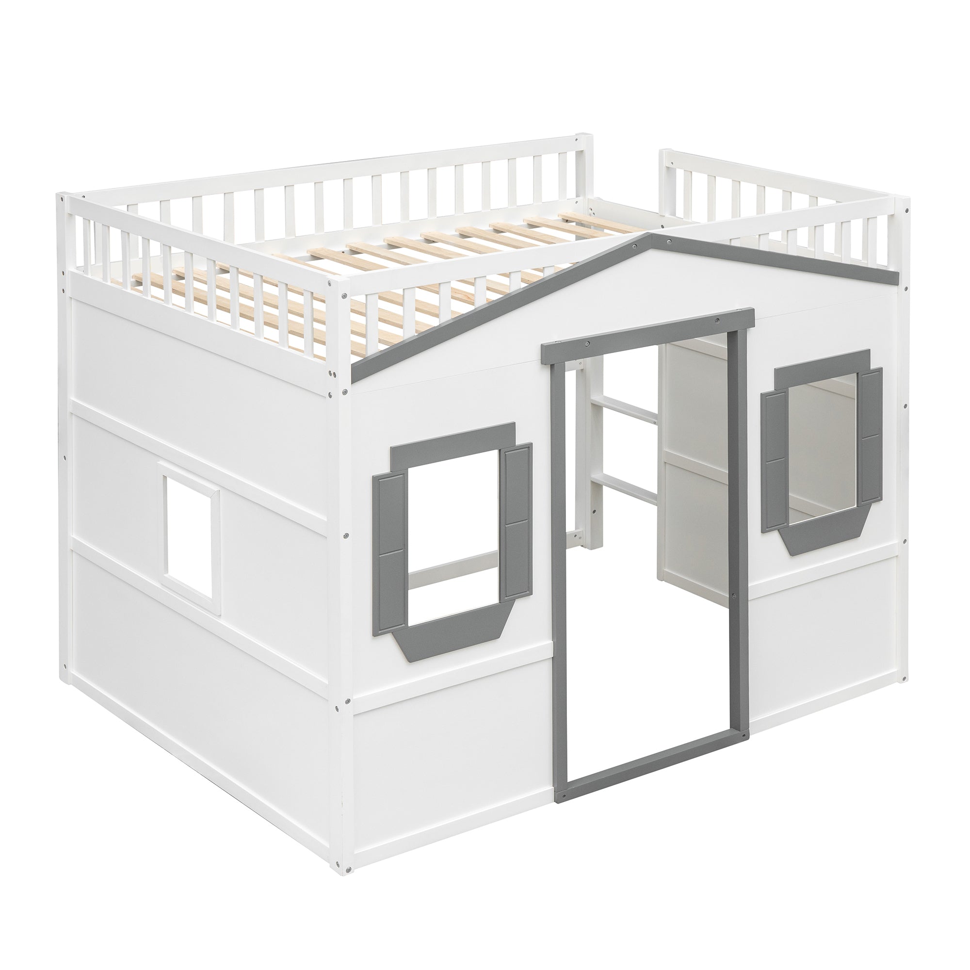 Full Size House Loft Bed With Ladder-White+Gray Frame - Atlantic Fine Furniture Melbourne FL