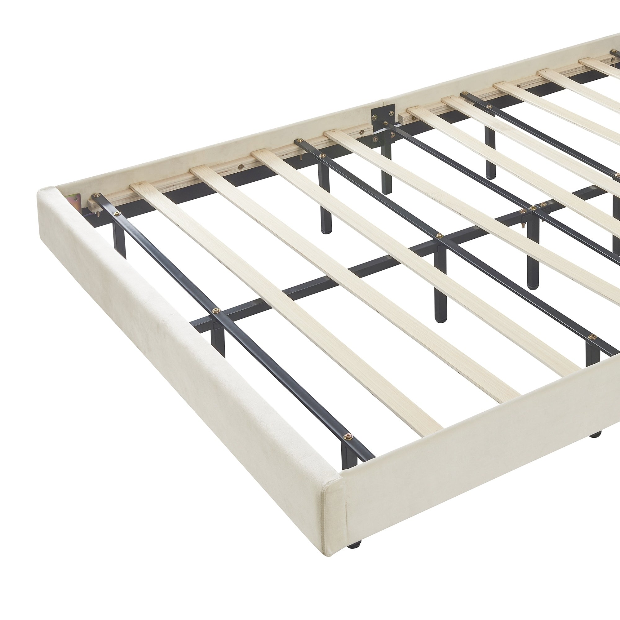 Queen Upholstered Smart LED Bed Frame with Elegant Flowers Headboard,Floating Velvet Platform LED Bed with Wooden Slats Support,Beige - Atlantic Fine Furniture Melbourne FL