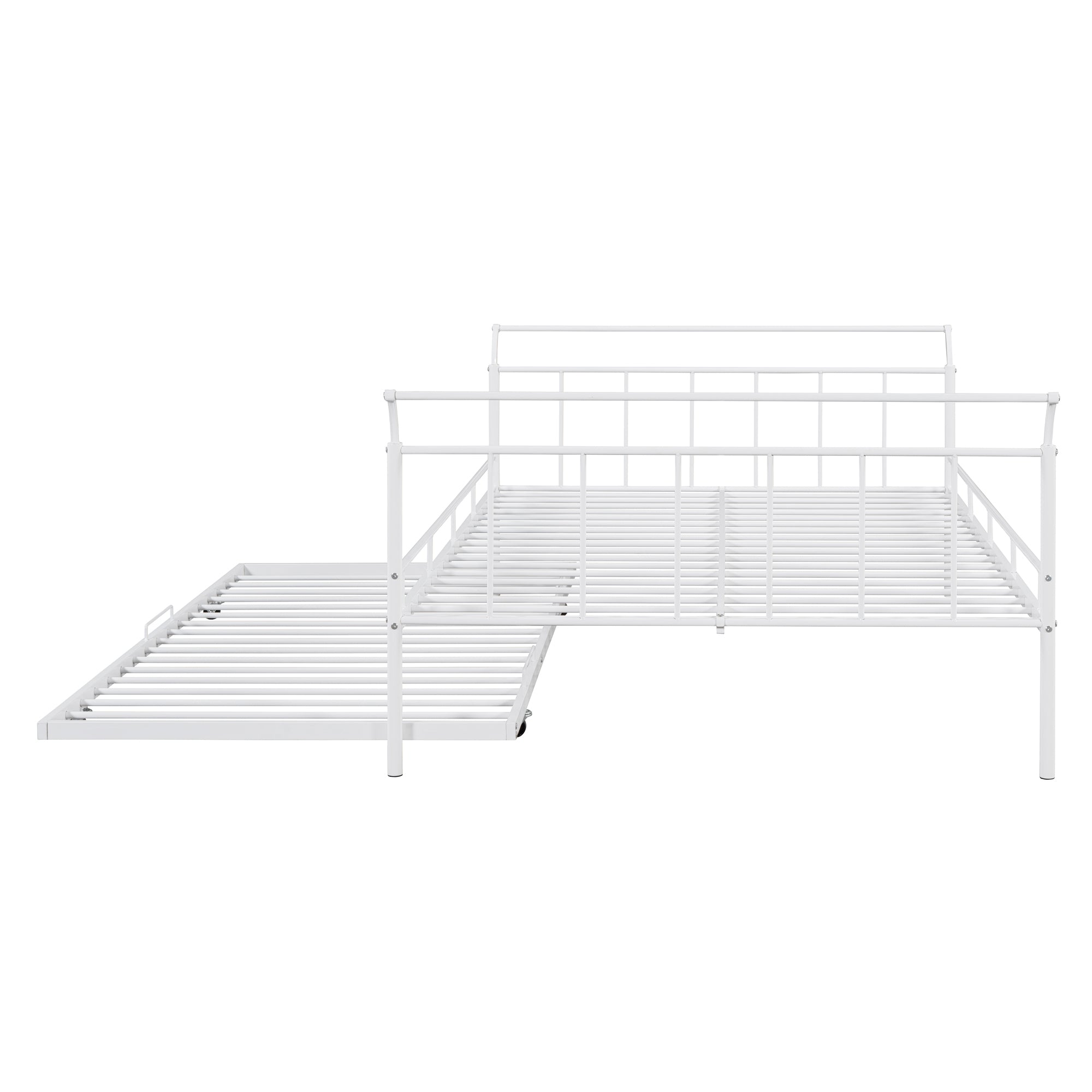 Full Size Metal Daybed with Curved Handle Design and Twin Size Trundle, White - Atlantic Fine Furniture Melbourne FL