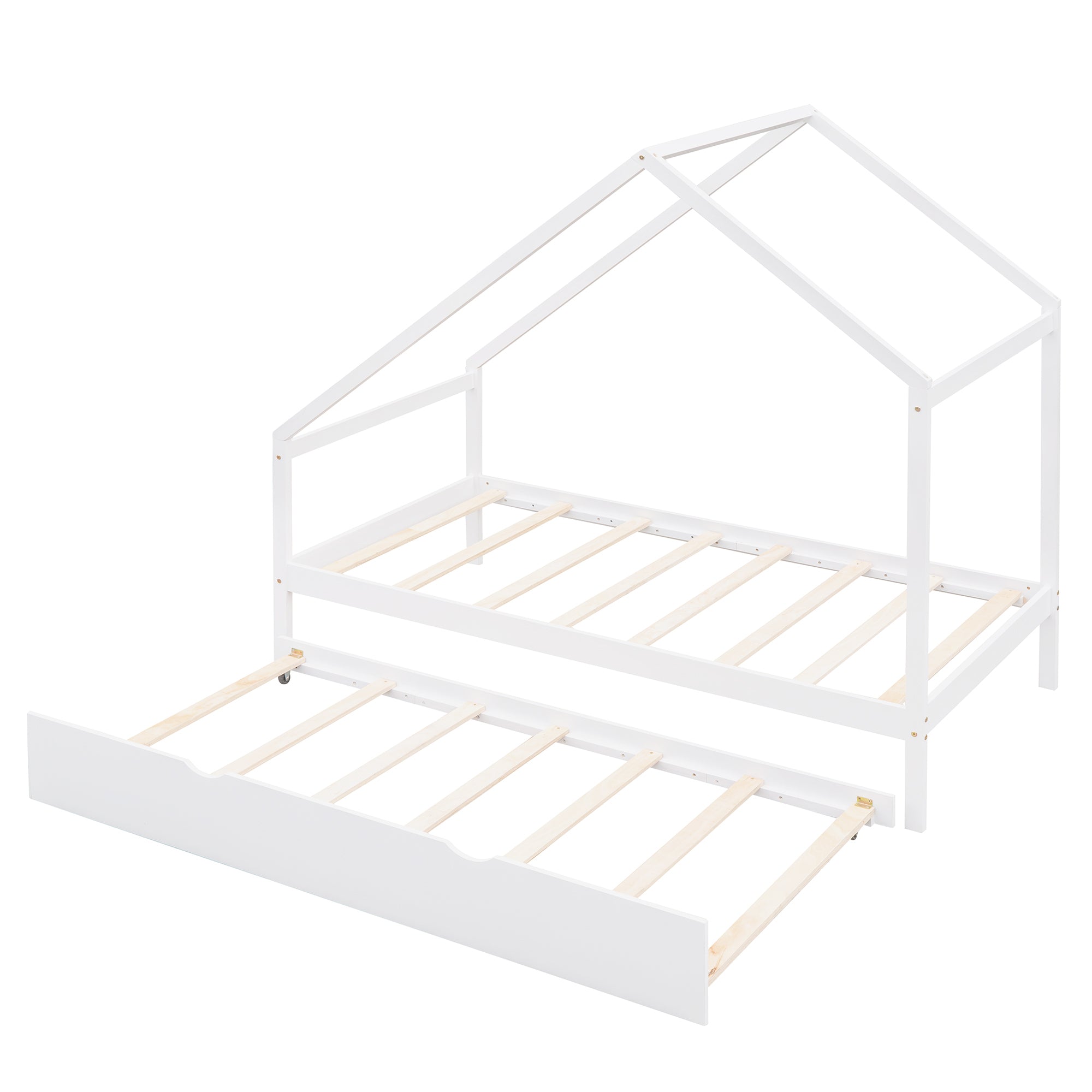 Twin Size Wooden House Bed With Twin Size Trundle, White - Atlantic Fine Furniture Melbourne FL