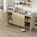 Rattan Buffet Cabinet With Storage, 4 Door Sideboard, Adjustable Shelves - Natural