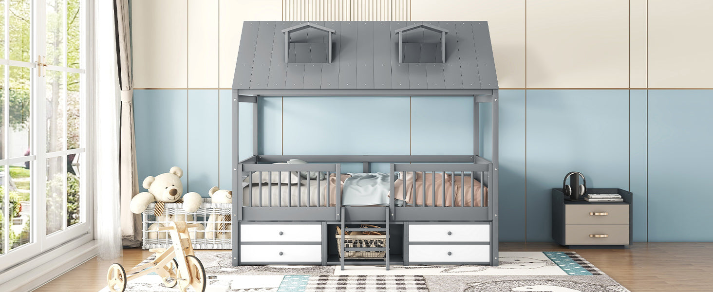 Full Size Wood Bed House Bed Frame,Gray - Atlantic Fine Furniture Melbourne FL