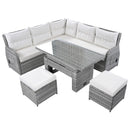 Outdoor Furniture Set Patio Rattan Furniture Set With Adjustable Table, Recliners With Extendable Side Tables And 2 Ottomans
