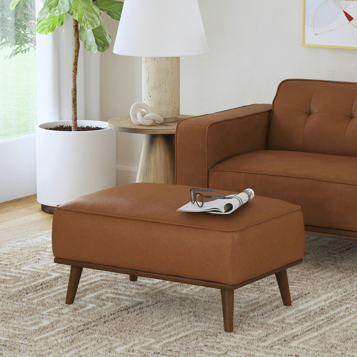 Destiny Ottoman With Wood Base in Dark Brown by Elements International, view 9