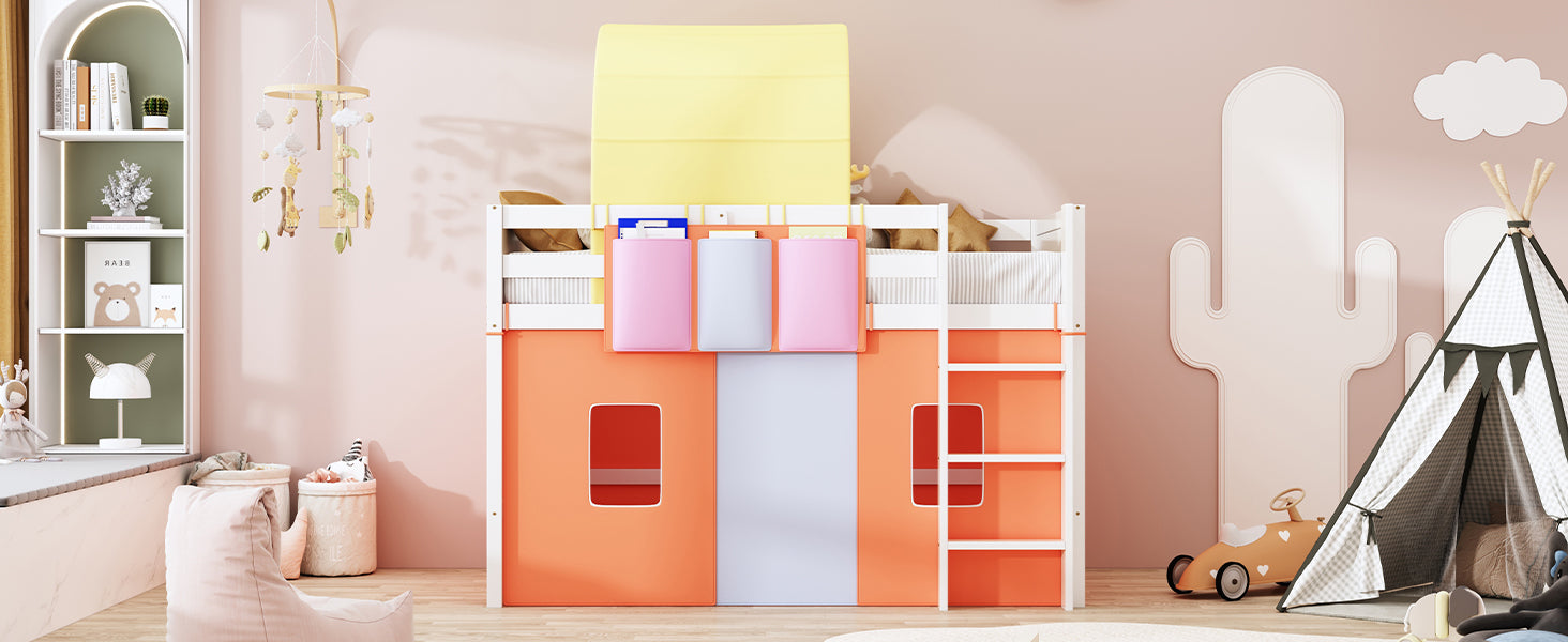 Twin Size Loft Bed with Tent and Tower and Three Pockets- Orange - Atlantic Fine Furniture Melbourne FL