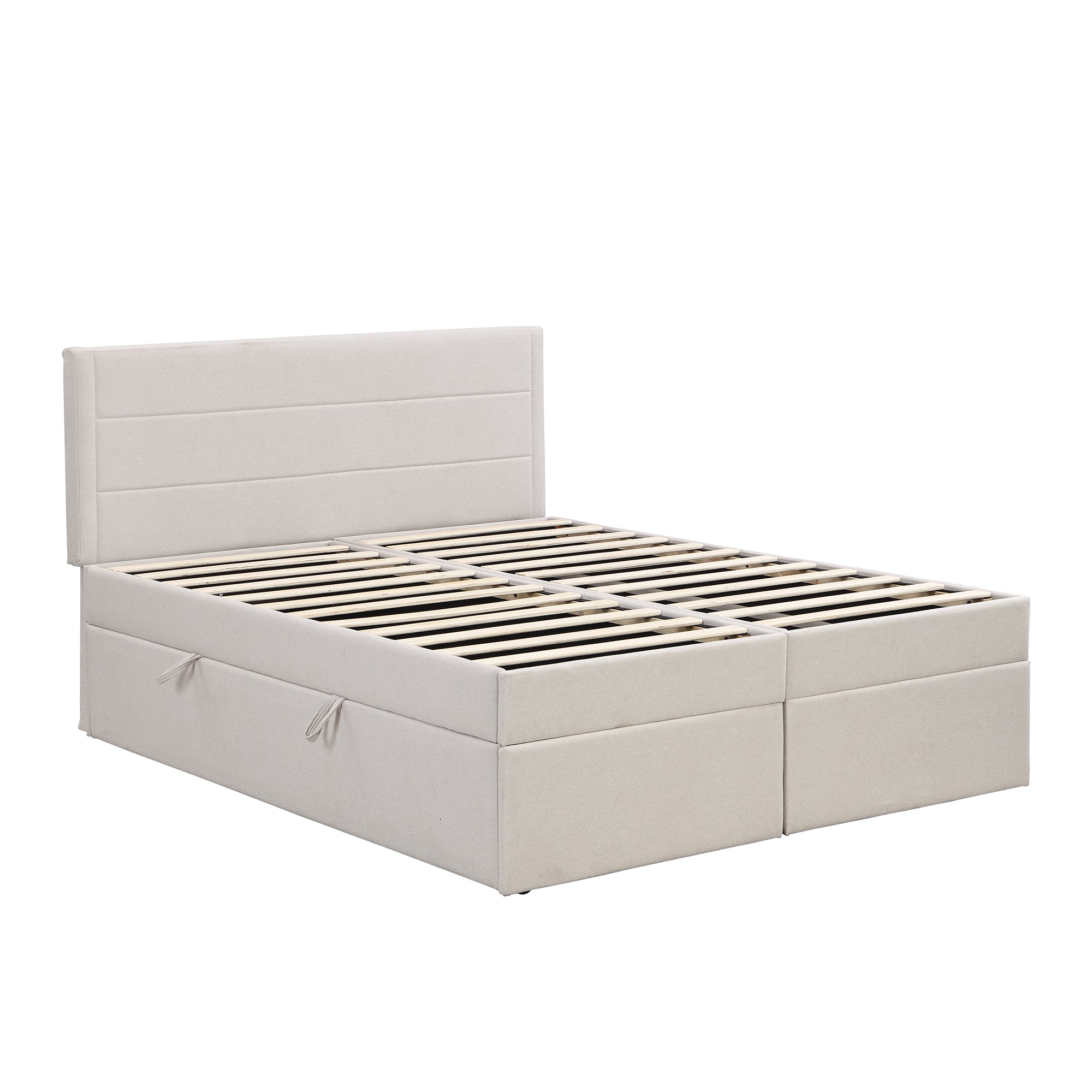 Queen Size Upholstered Platform Bed with Storage Underneath, Beige - Atlantic Fine Furniture Melbourne FL