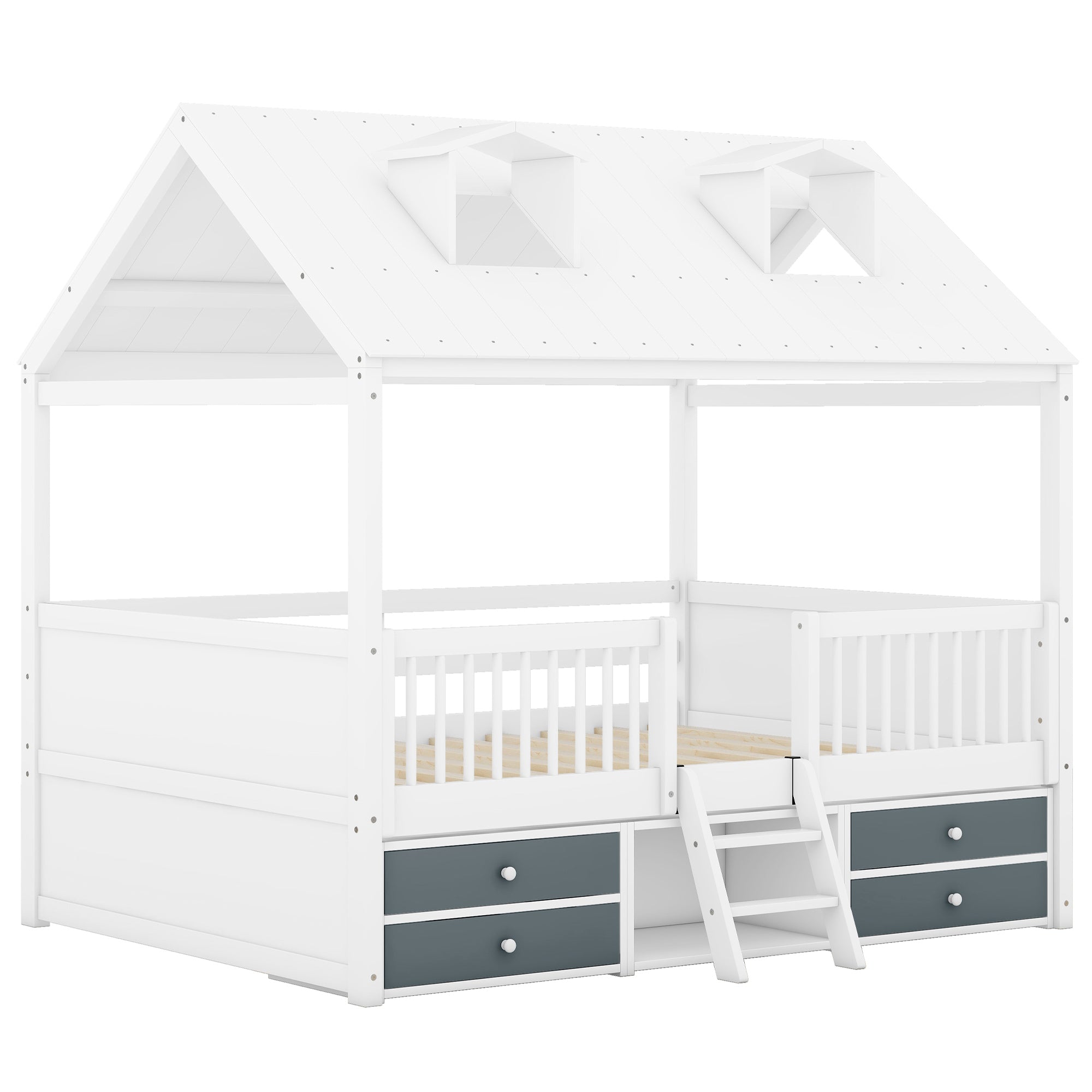 Full Size Wood Bed House Bed Frame,White - Atlantic Fine Furniture Melbourne FL