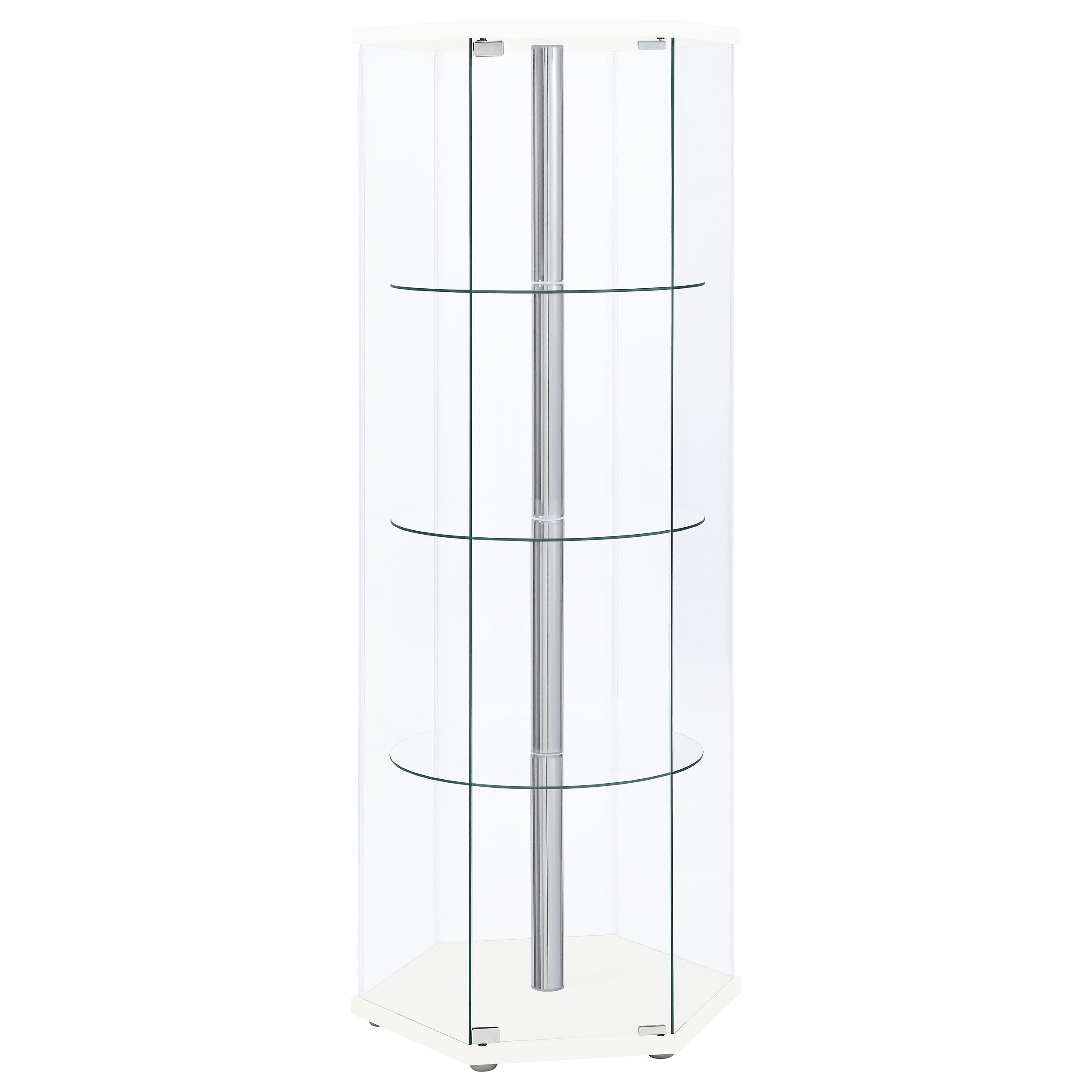 Zahavah 4-shelf Hexagonal Clear Glass Curio Cabinet White — view 1