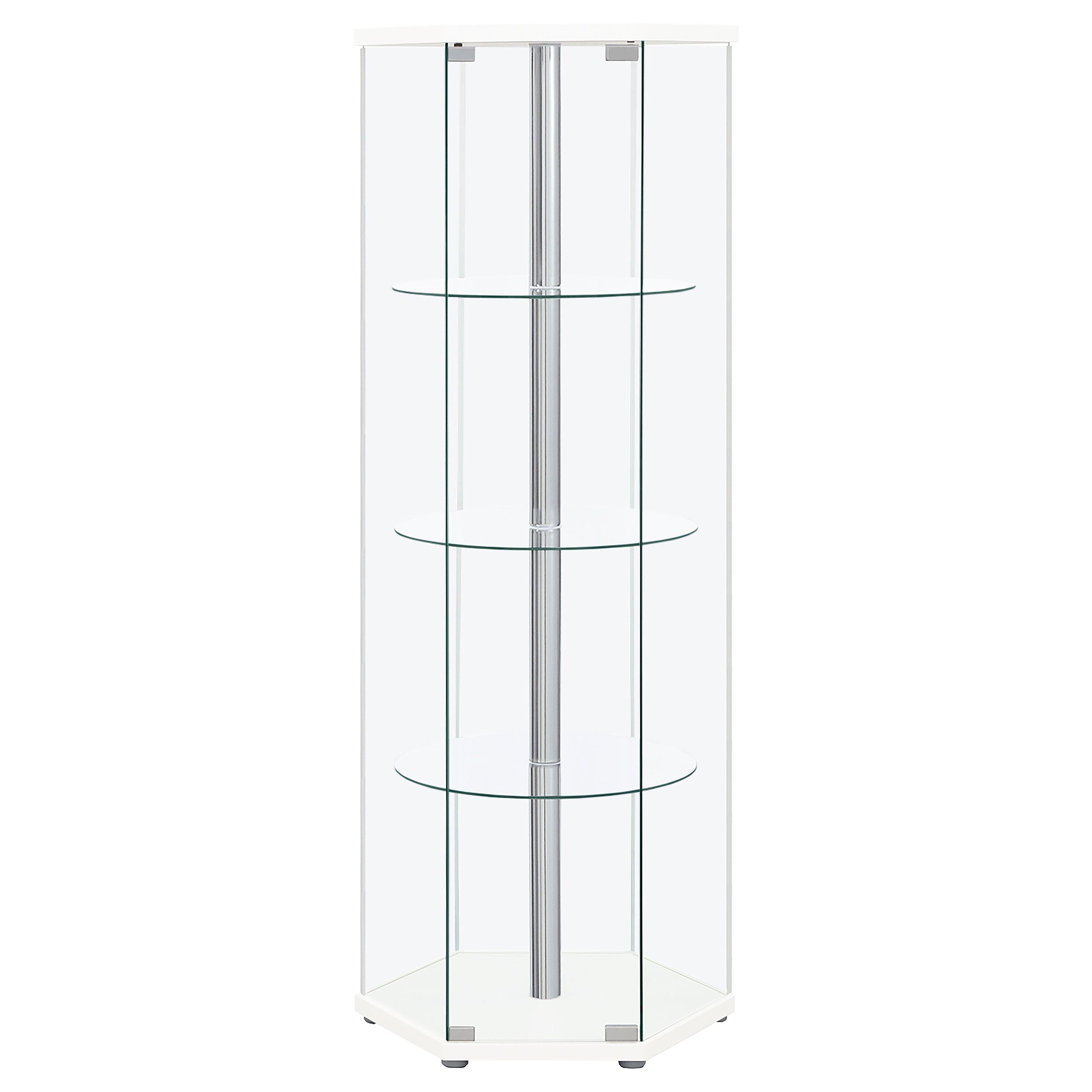 Zahavah 4-shelf Hexagonal Clear Glass Curio Cabinet White — view 3