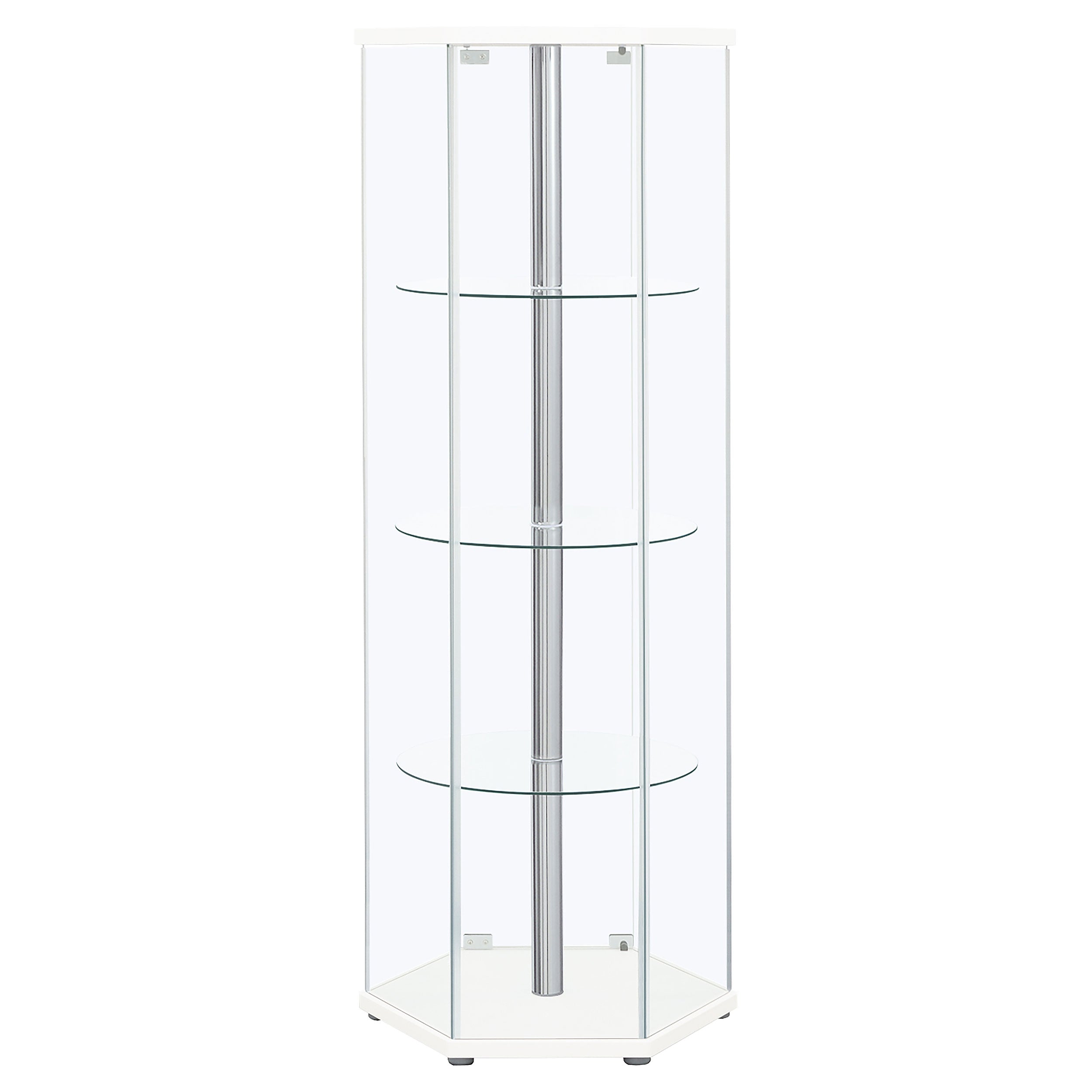 Zahavah 4-shelf Hexagonal Clear Glass Curio Cabinet White — view 6