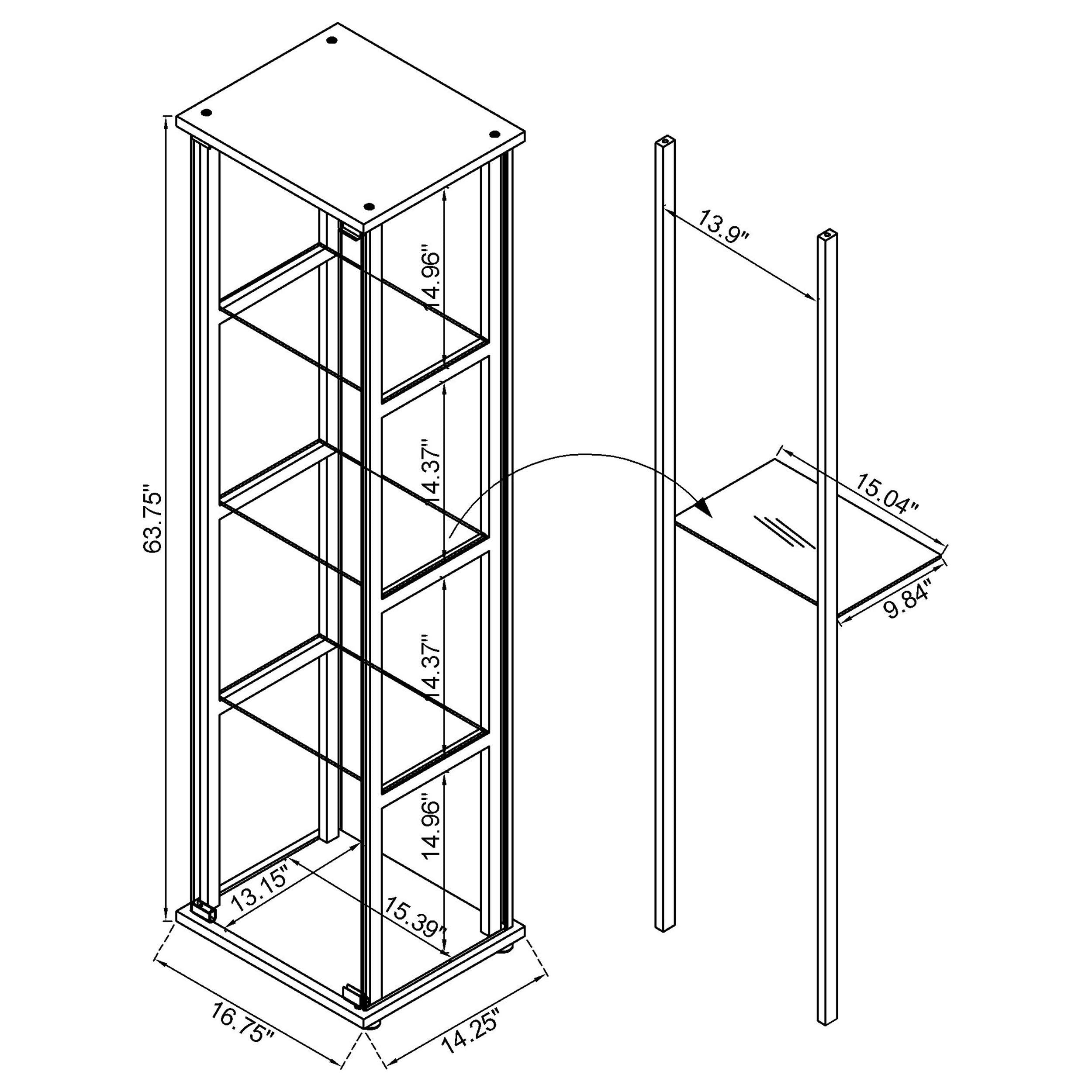 Cyclamen 4-shelf Clear Glass Curio Display Cabinet Black — view 11