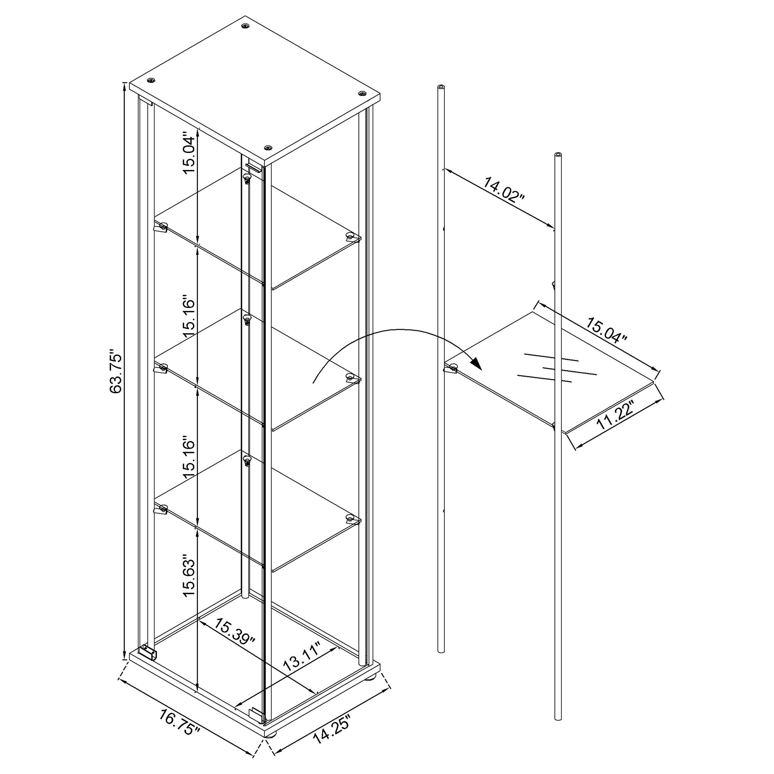 Bellatrix 3-shelf Clear Glass Curio Cabinet Mango — view 11