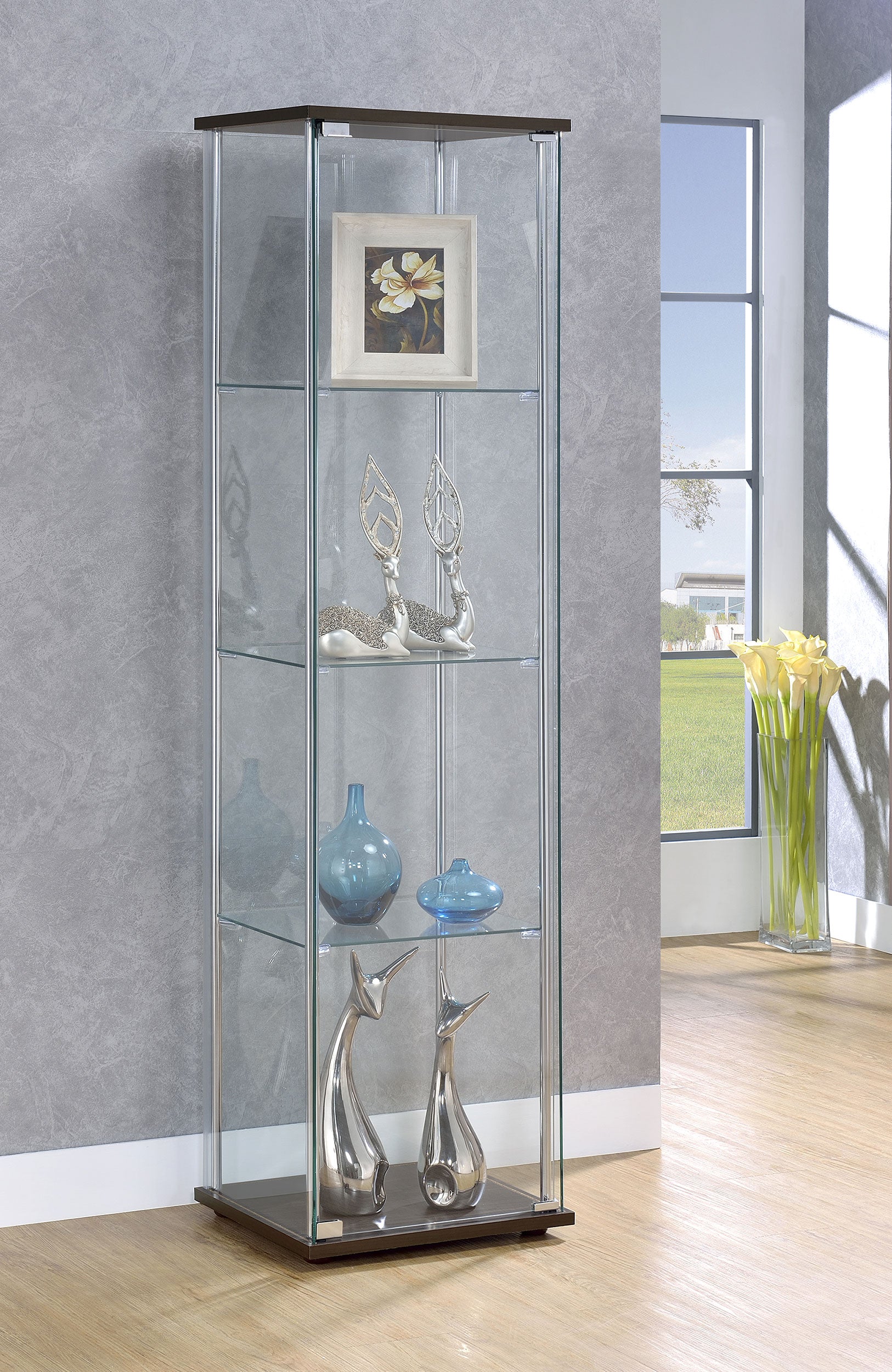 Bellatrix 3-shelf Clear Glass Curio Cabinet Cappuccino — view 2