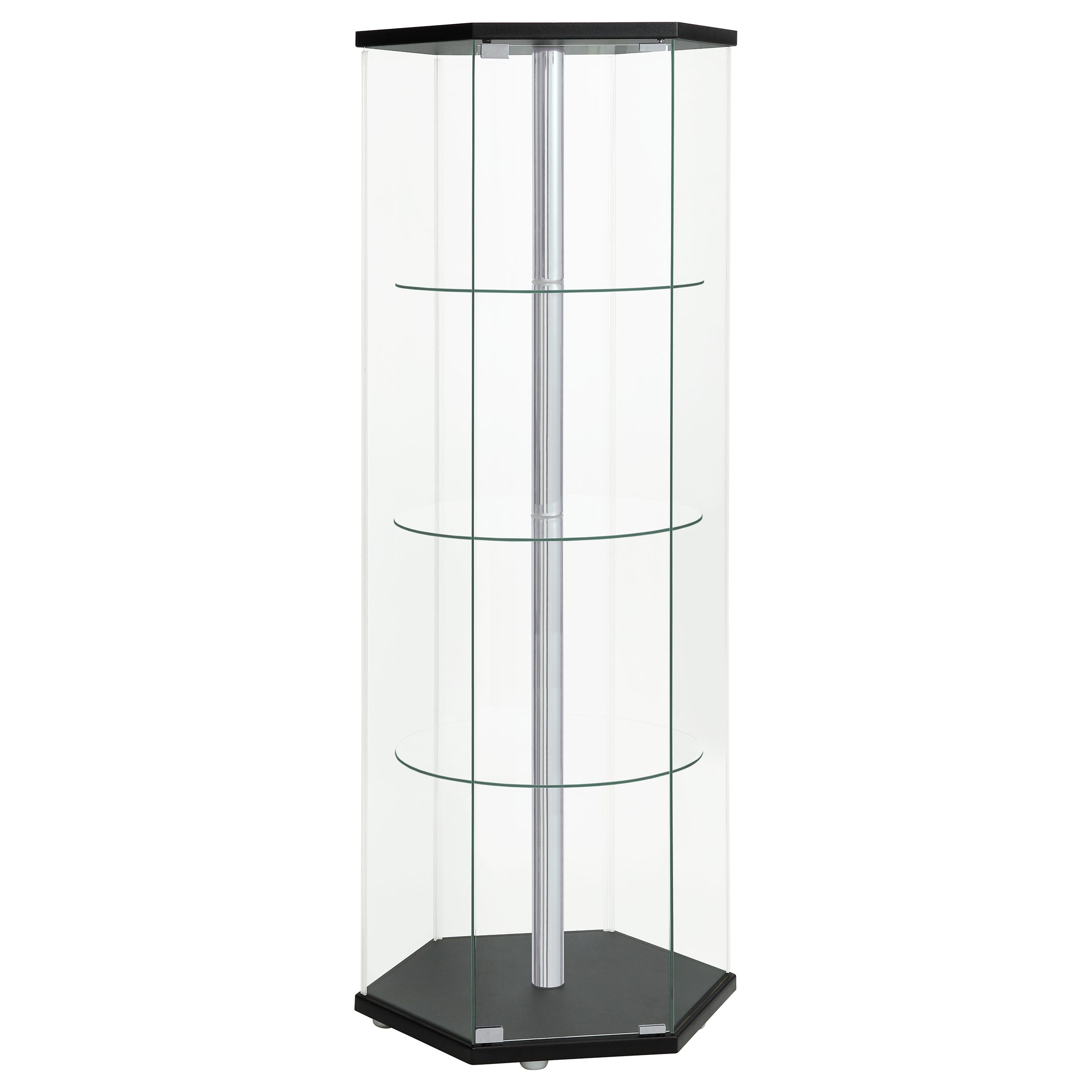 Zahavah 4-shelf Hexagonal Clear Glass Curio Cabinet Black — view 1
