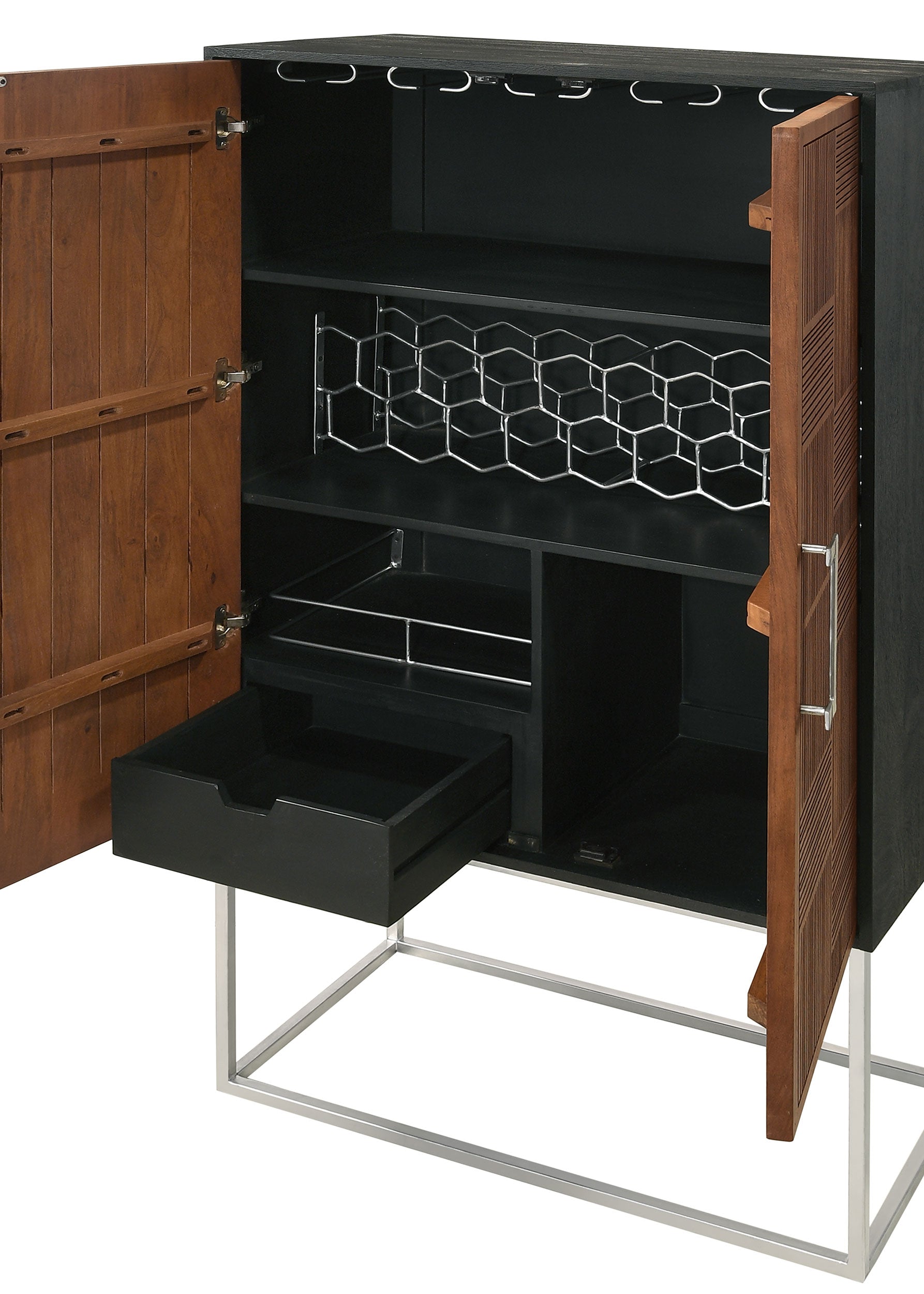Borman 2-door Home Bar Cabinet Wine Storage Walnut and Black — view 12