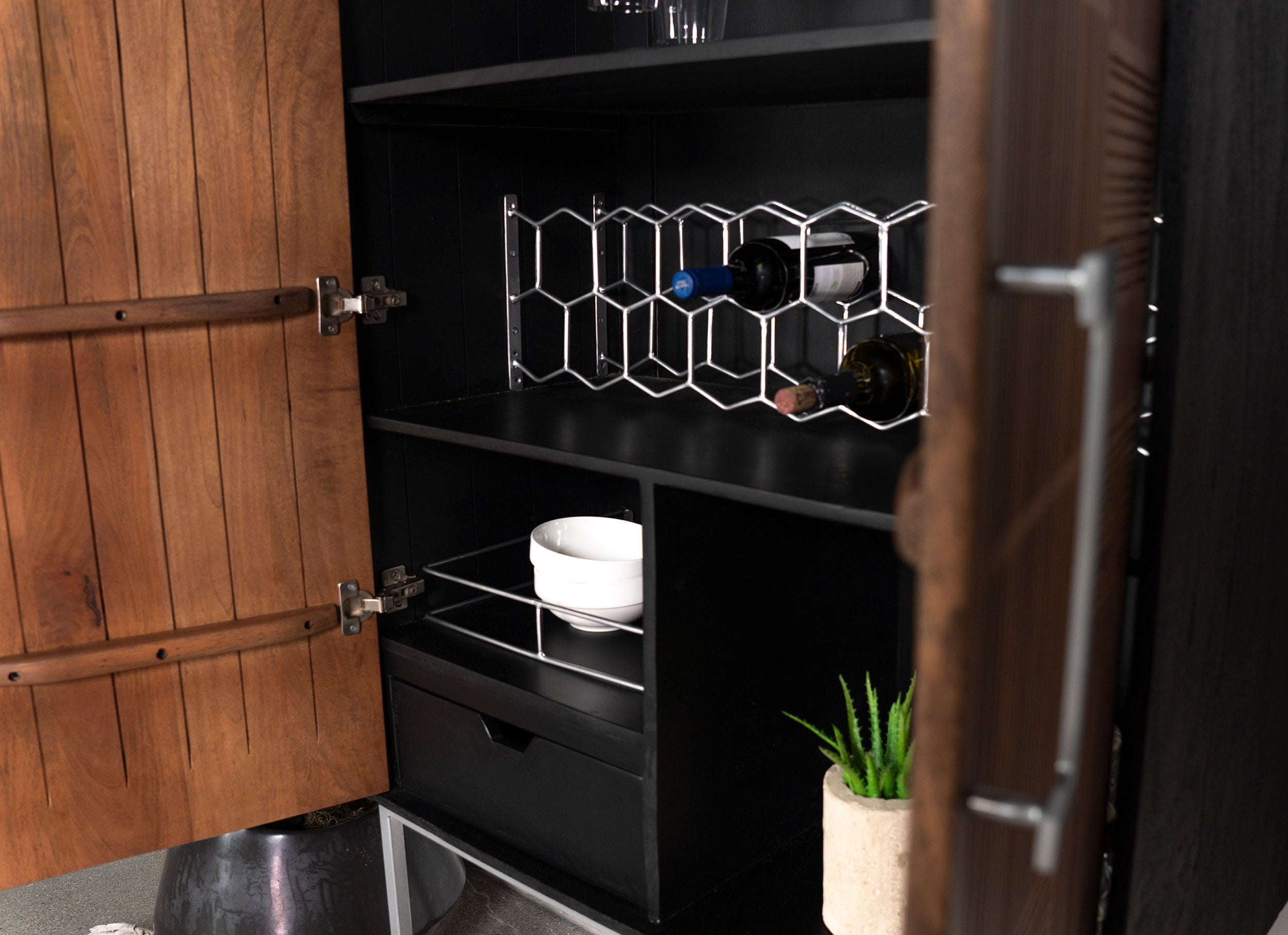 Borman 2-door Home Bar Cabinet Wine Storage Walnut and Black — view 13