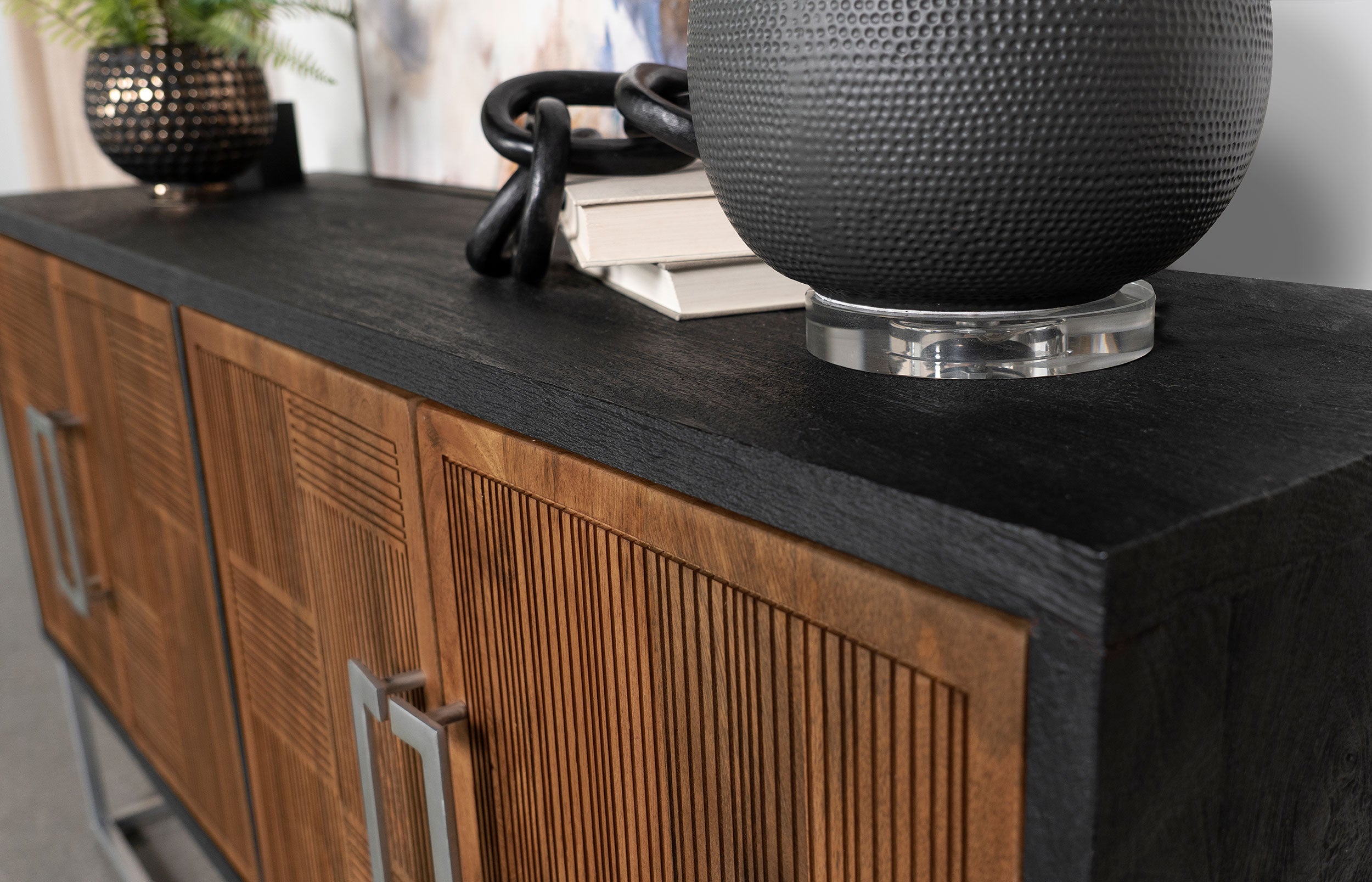 Borman 4-door Wood Accent Cabinet Walnut and Black — view 13
