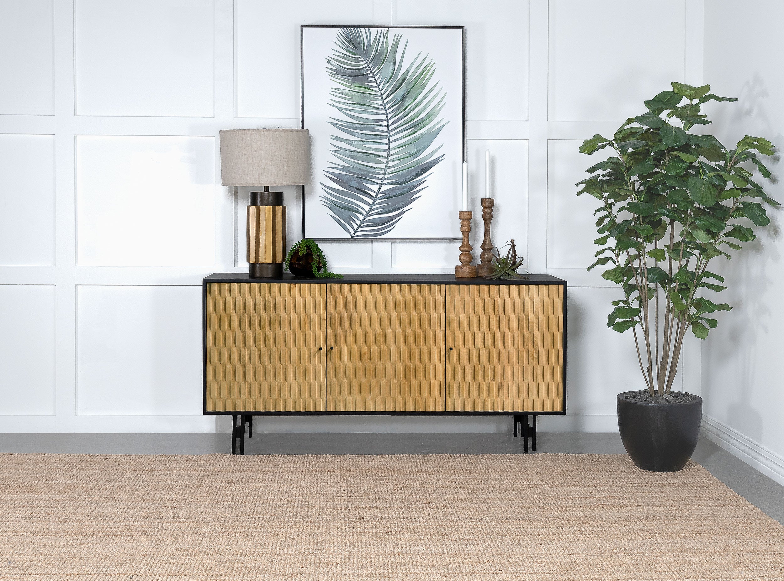 Aminah 3-door Wood Accent Cabinet Natural and Black — view 2