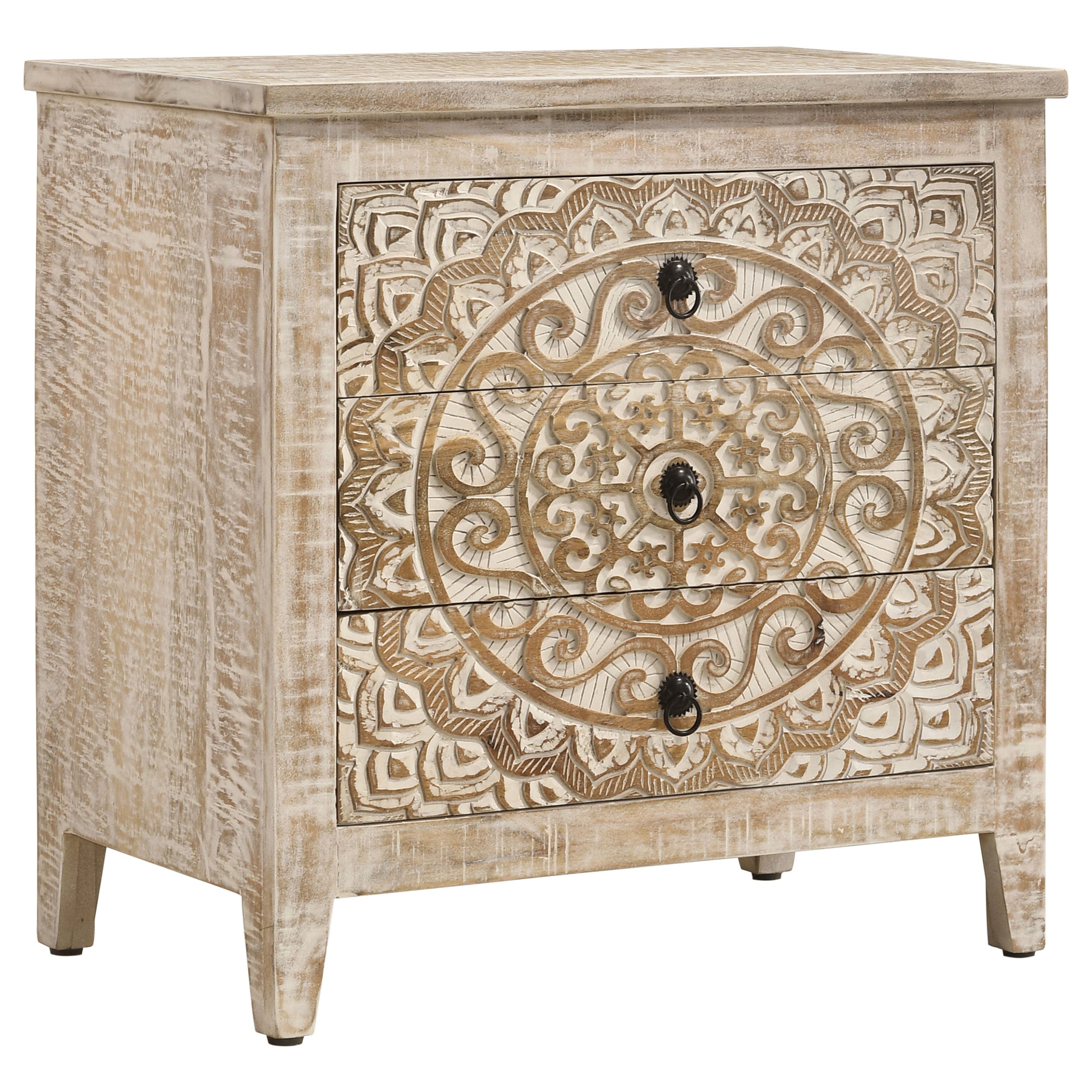 Mariska 3-drawer Wood Mandala Cabinet Distressed White — view 1