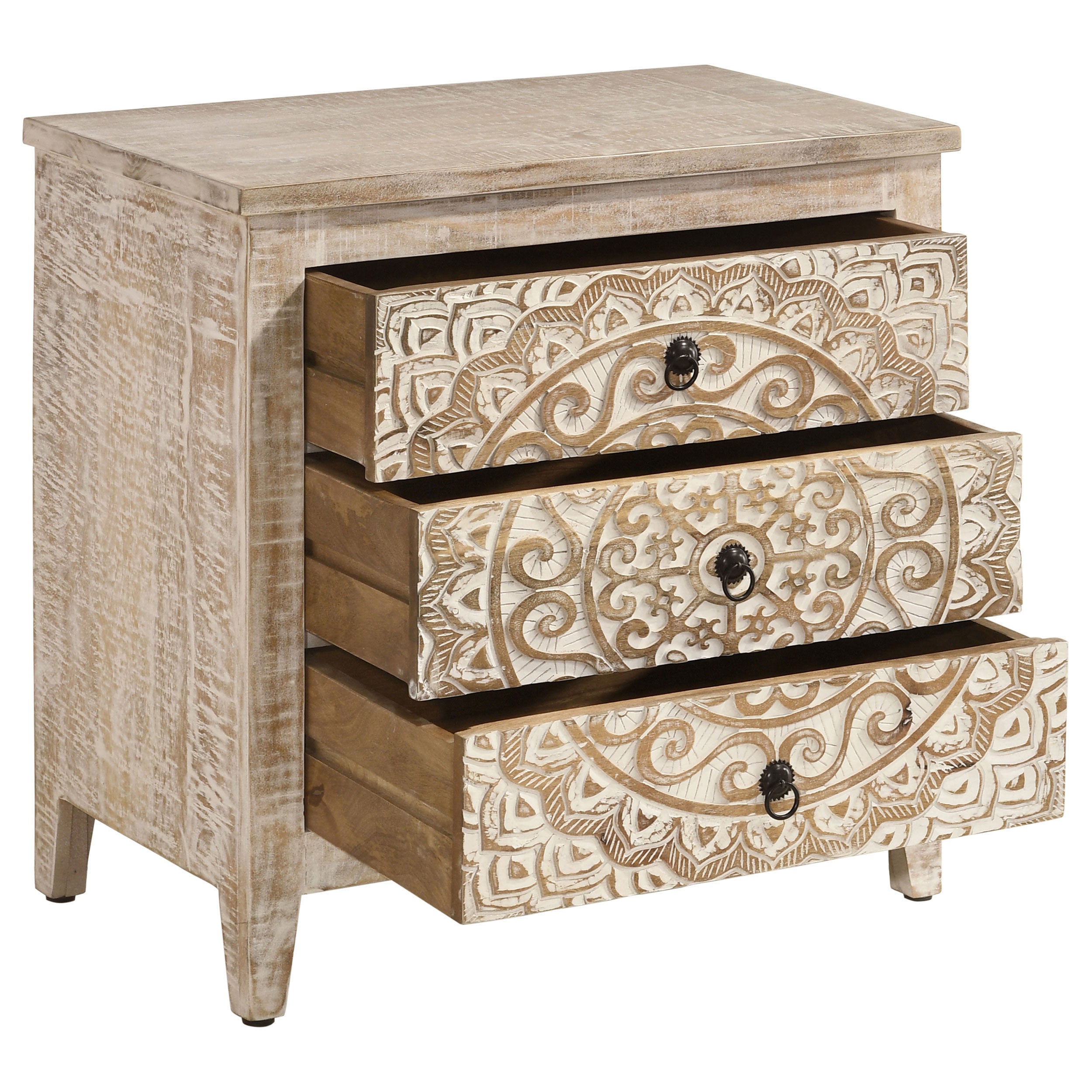 Mariska 3-drawer Wood Mandala Cabinet Distressed White — view 3