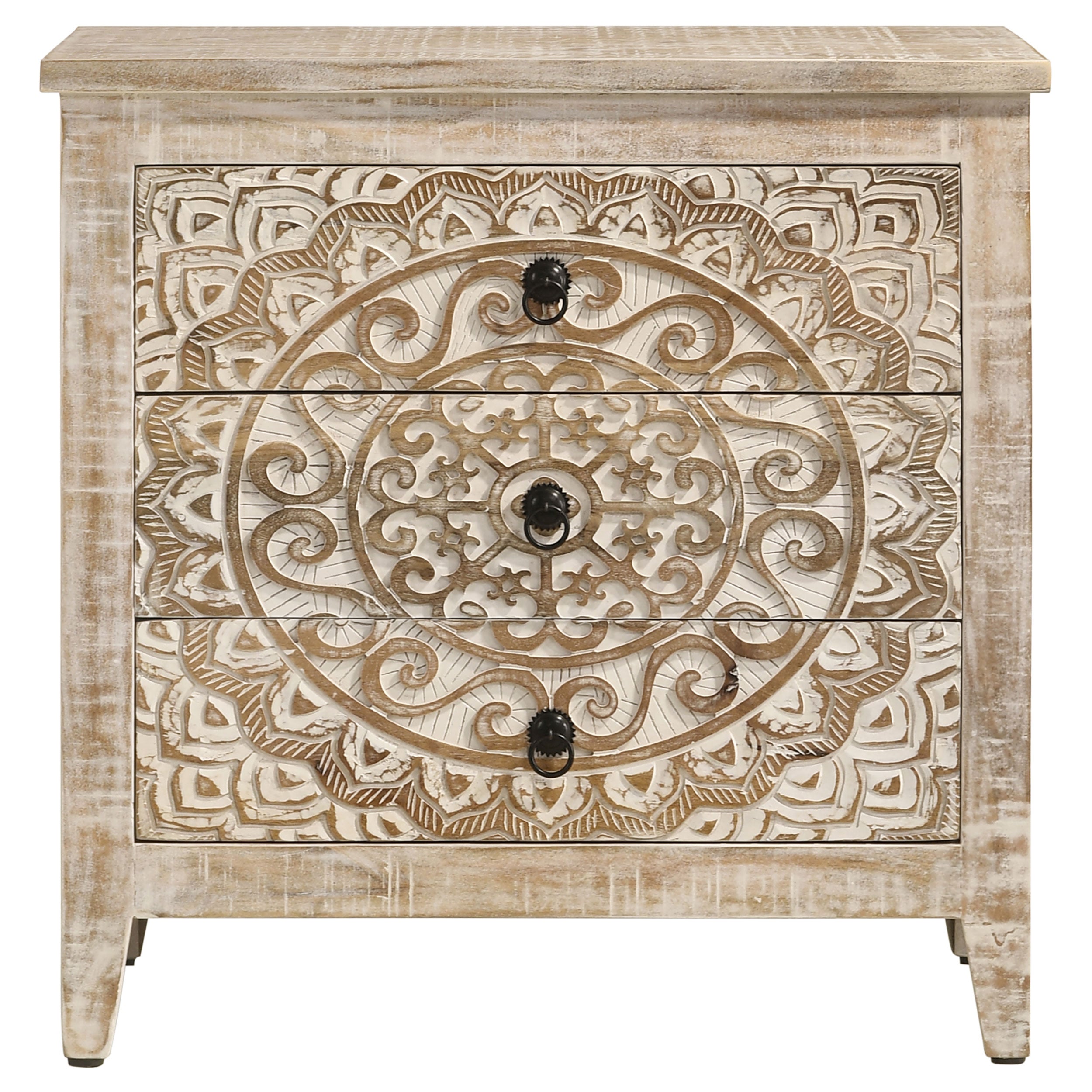 Mariska 3-drawer Wood Mandala Cabinet Distressed White — view 4