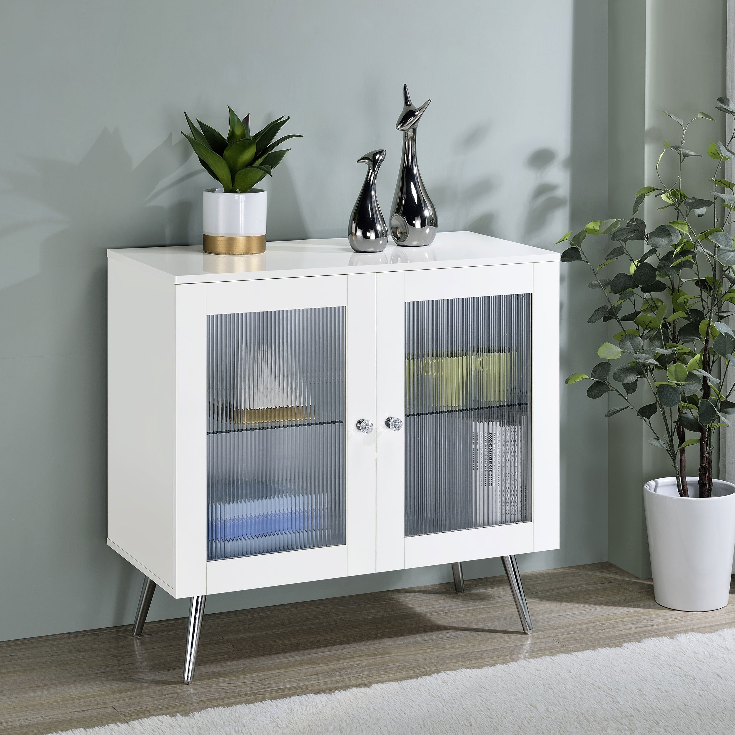 Nieta 2-door Engineered Wood Accent Cabinet White High Gloss — view 2