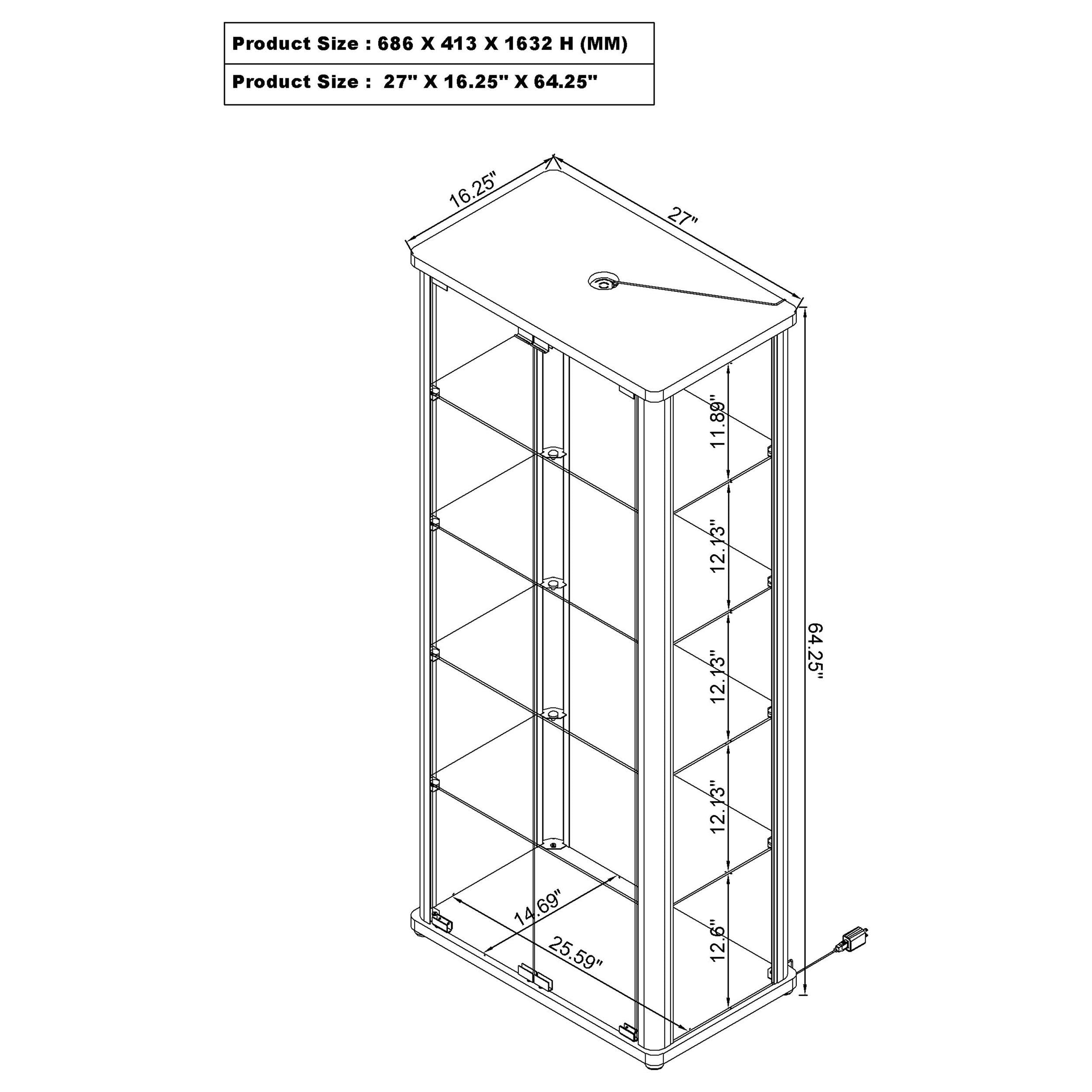 Aero 5-shelf Display Curio Cabinet with LED Lighting White — view 14