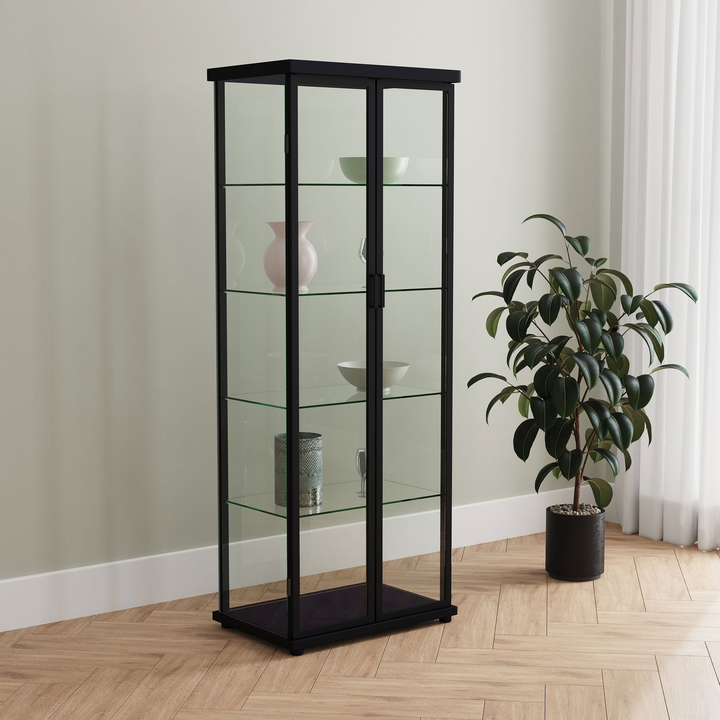 Aero 4-shelf Display Curio Cabinet with LED Lighting Black — view 2