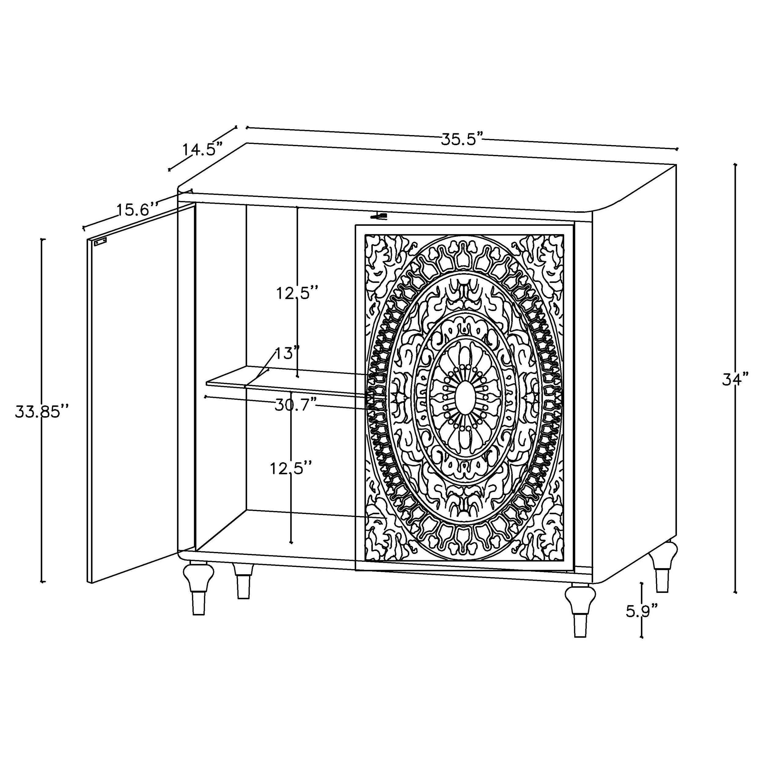 Cardella 2-door Mandala Accent Cabinet Distressed White — view 13