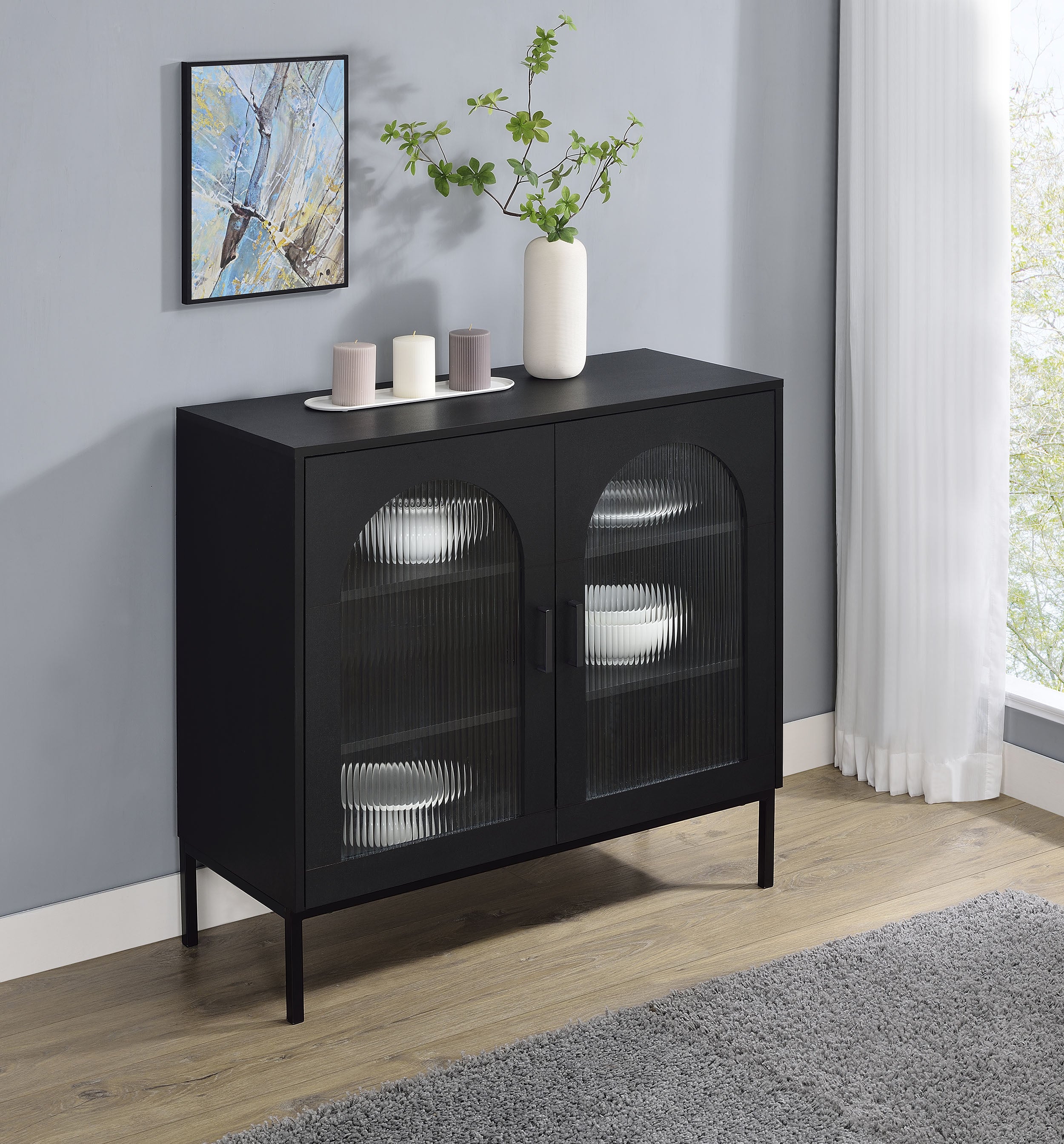 Jess 2-door Arched Fluted Glass Accent Cabinet Black — view 2