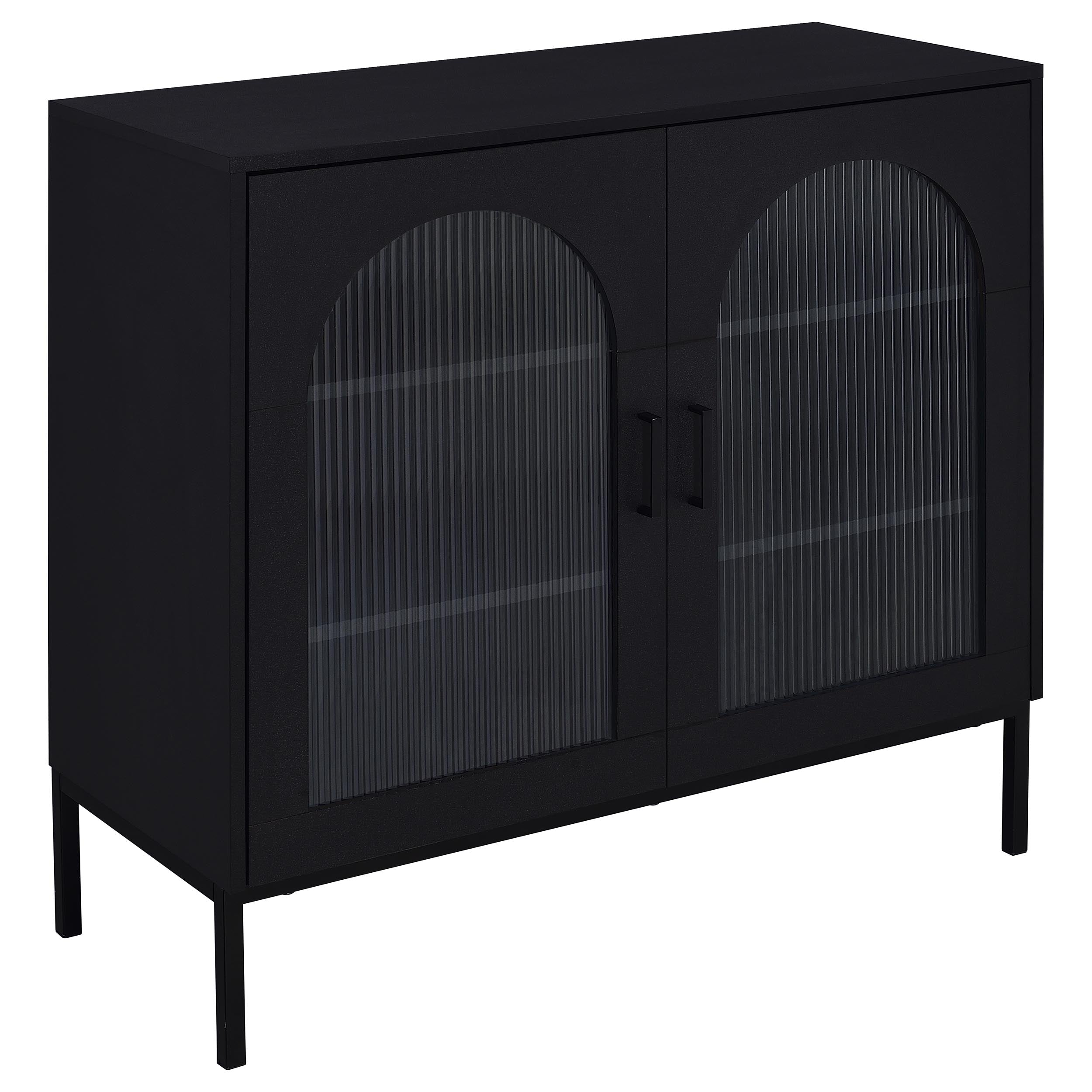 Jess 2-door Arched Fluted Glass Accent Cabinet Black — view 1