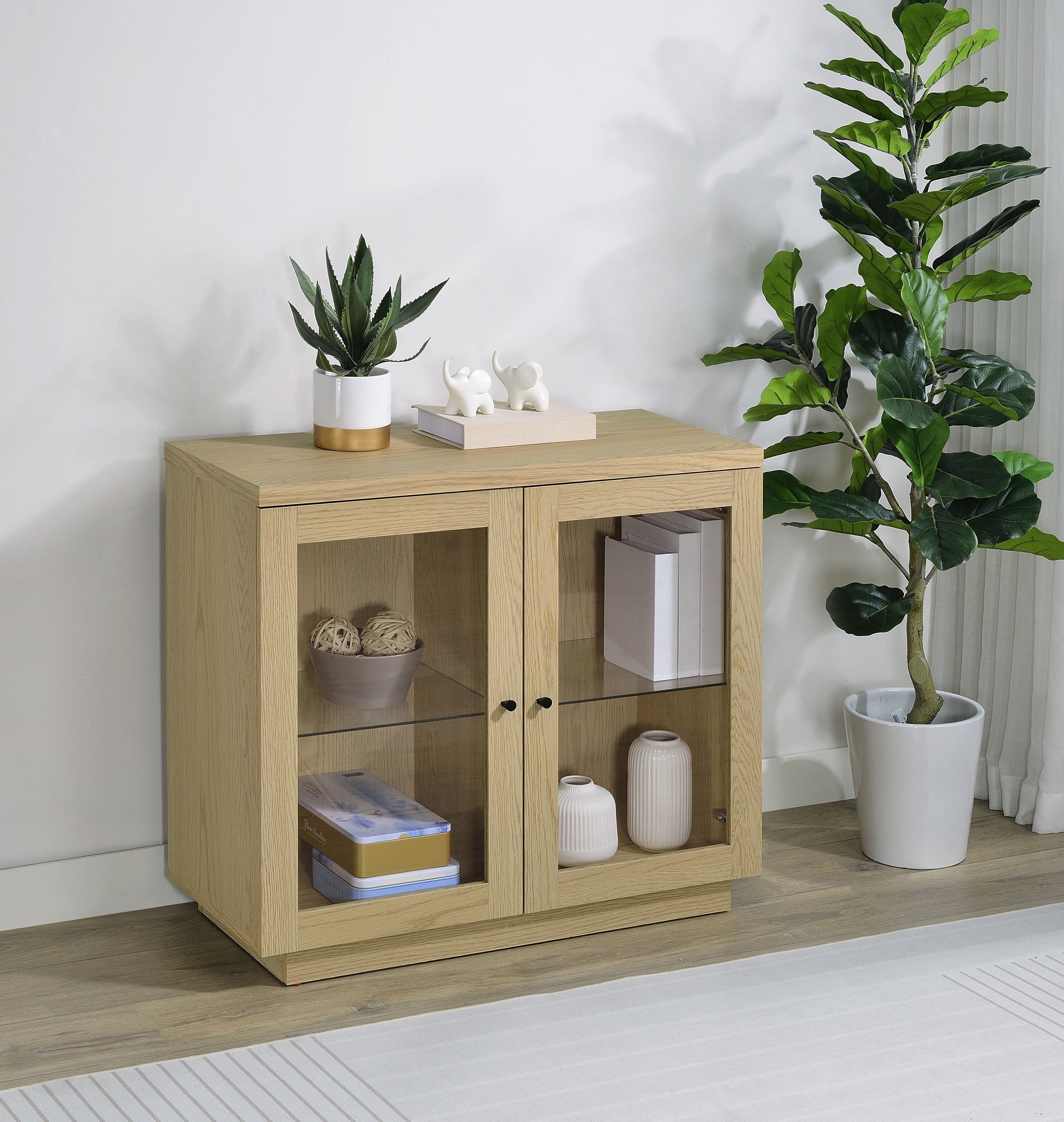Tilbury 2-door Glass Front Accent Display Cabinet Light Oak — view 2