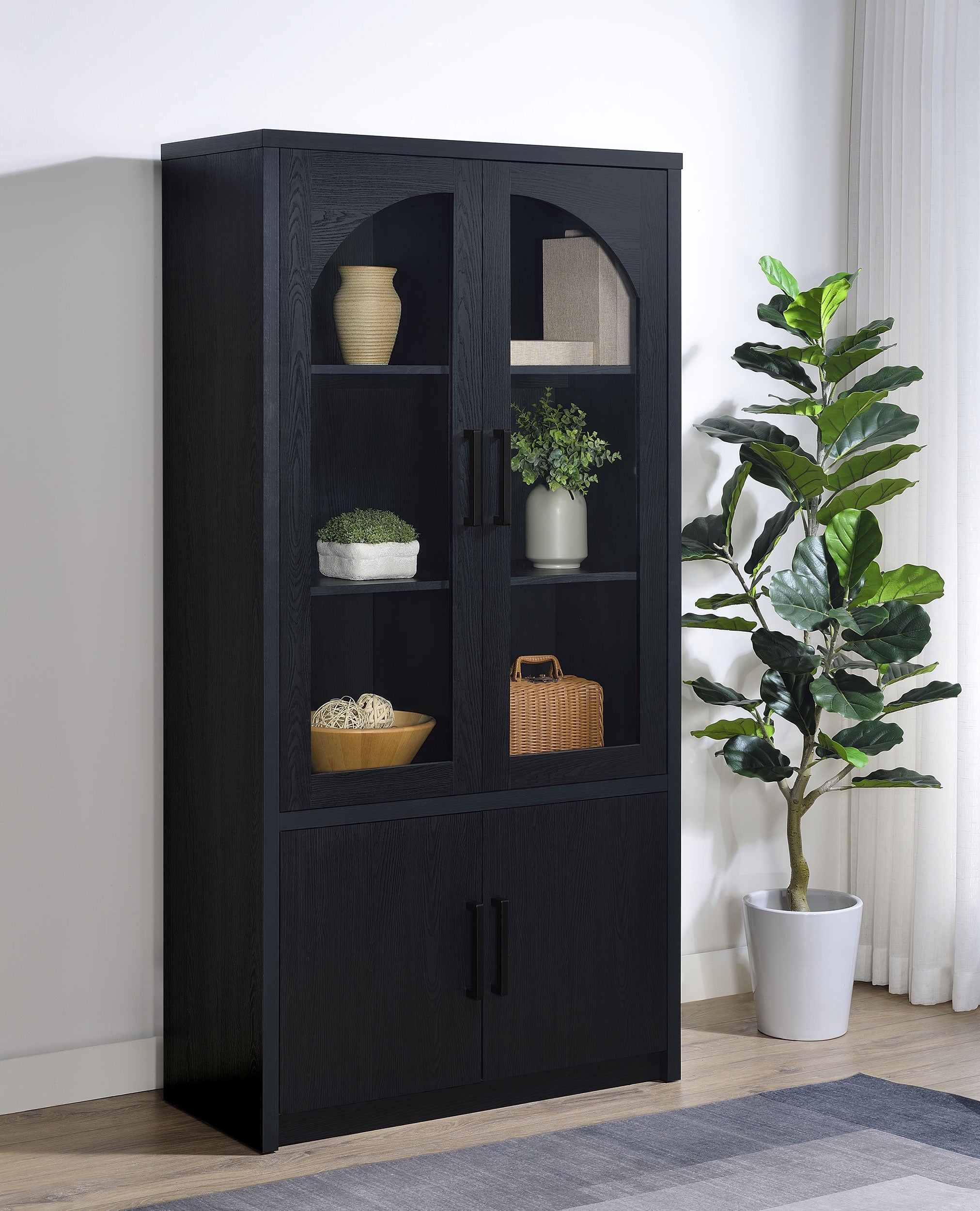 Riva 4-door Tall Accent Display Cabinet LED Lighting Black — view 2