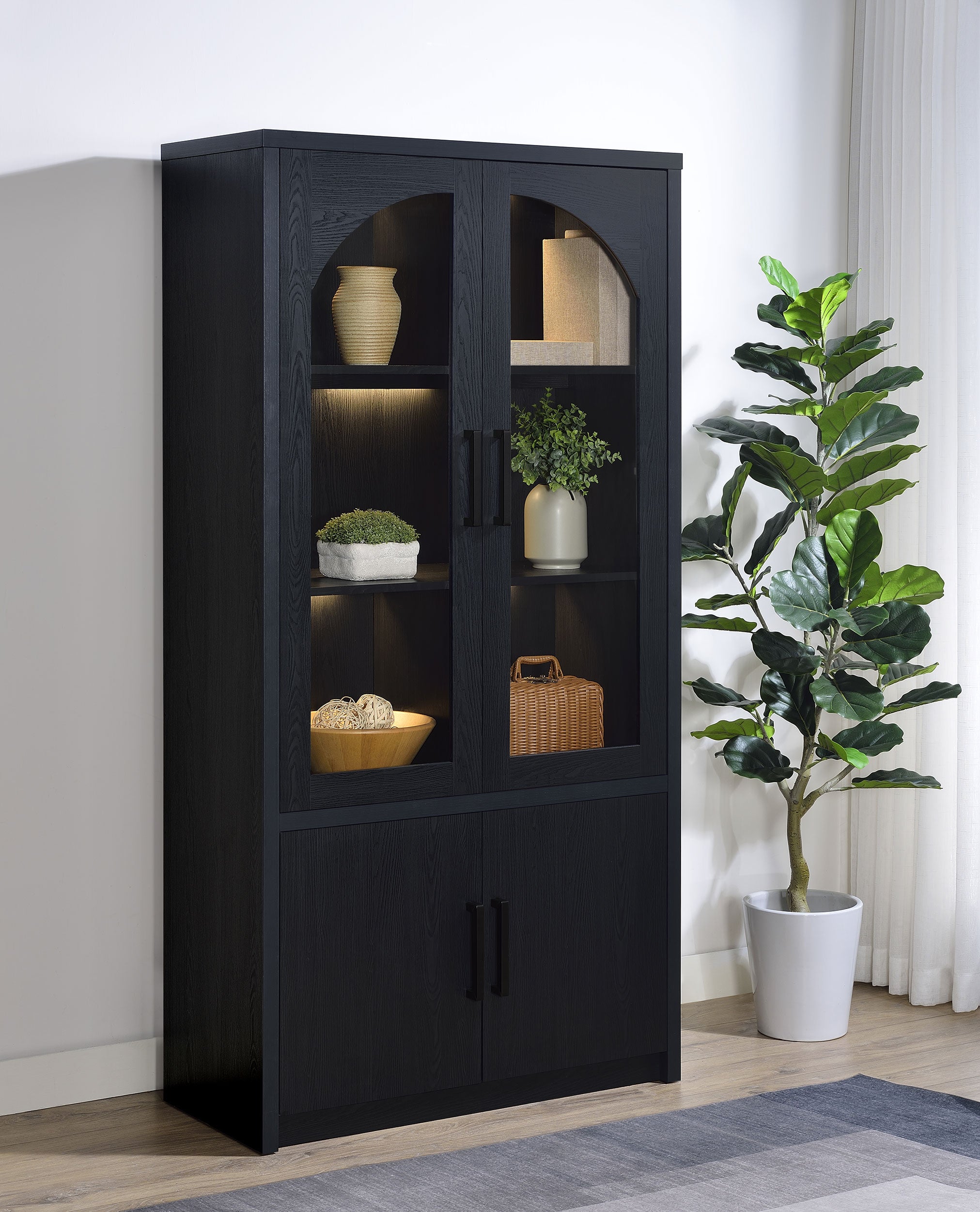 Riva 4-door Tall Accent Display Cabinet LED Lighting Black — view 3