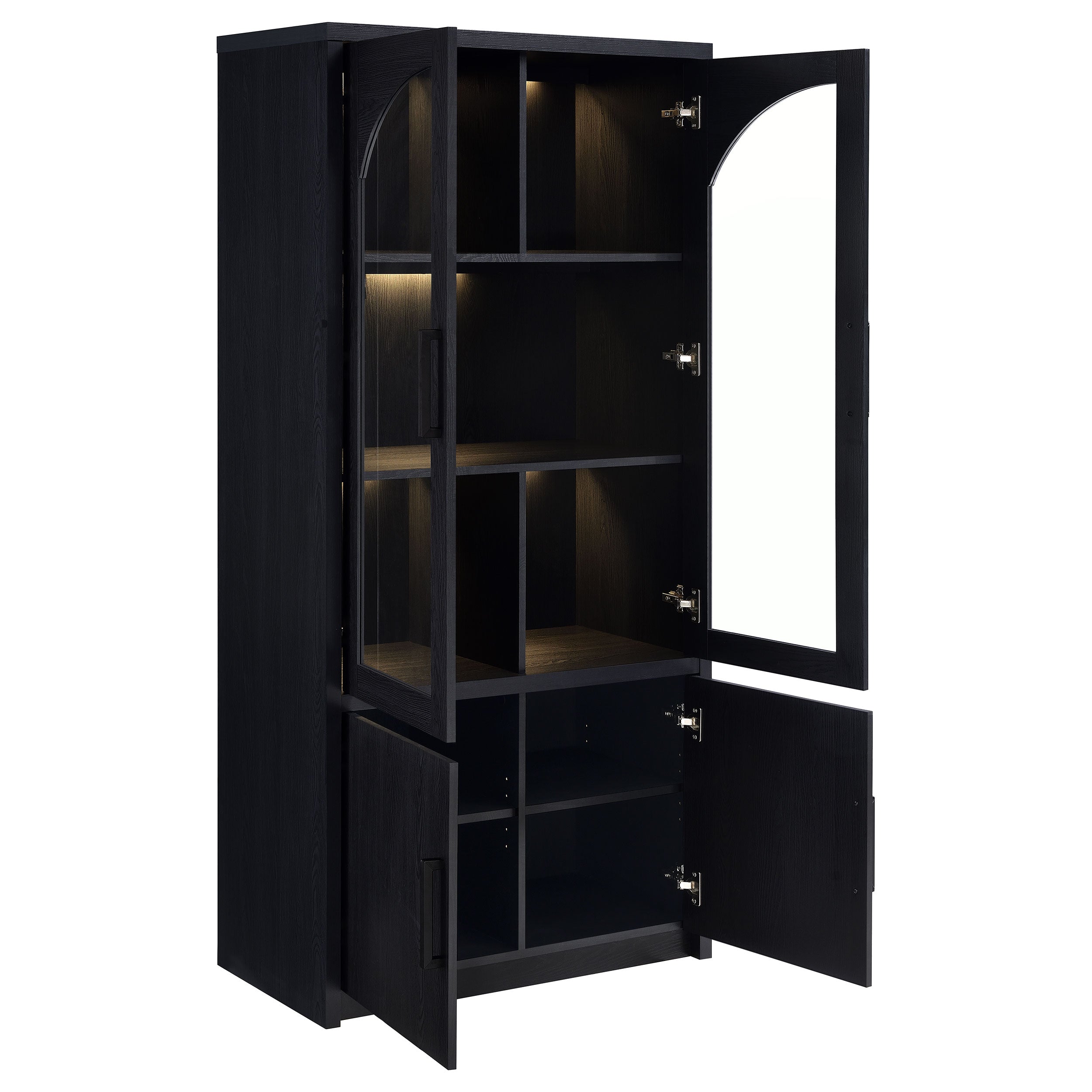 Riva 4-door Tall Accent Display Cabinet LED Lighting Black — view 4