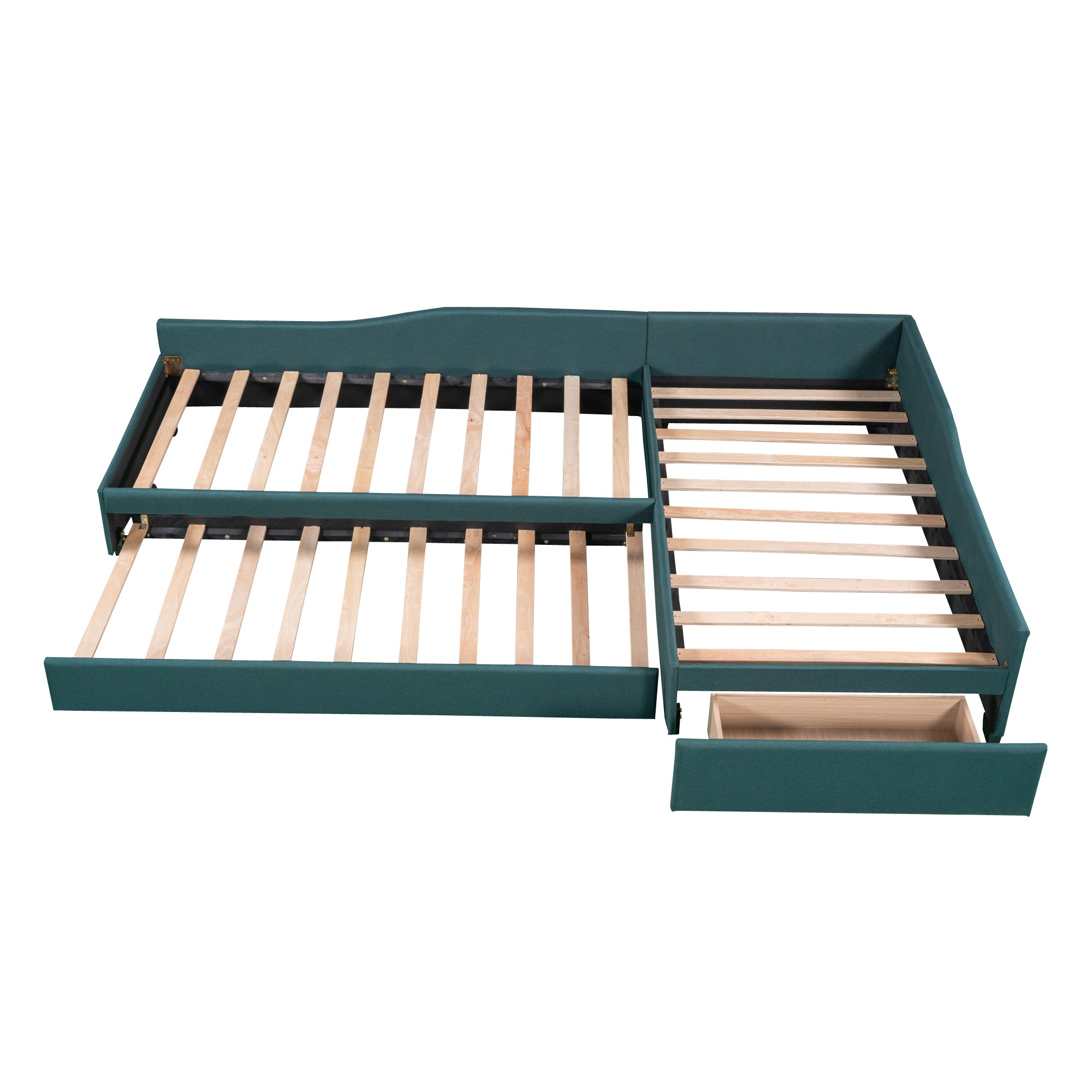 Upholstered Double Twin Size Daybed with Trundle and Drawer, Green - Atlantic Fine Furniture Melbourne FL