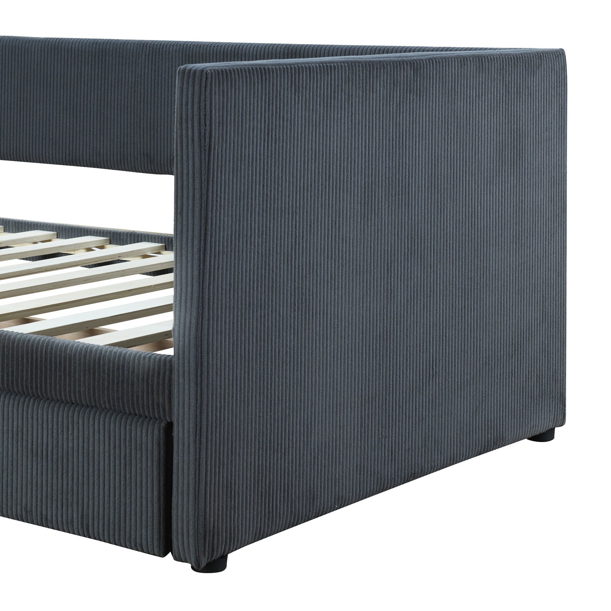 Twin Size Corduroy Daybed with Two Drawers and Wood Slat, Gray - Atlantic Fine Furniture Melbourne FL