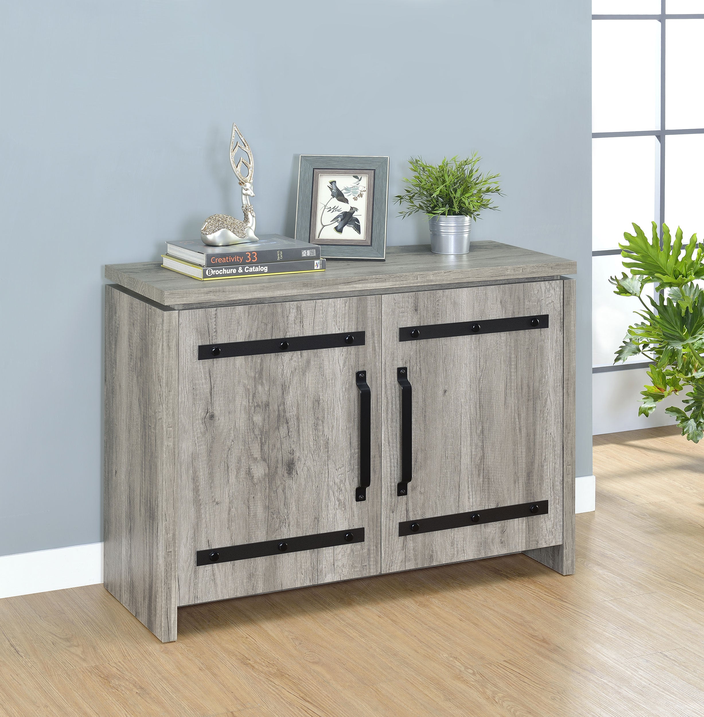 Enoch 2-door Engineered Wood Accent Cabinet Grey Driftwood — view 2