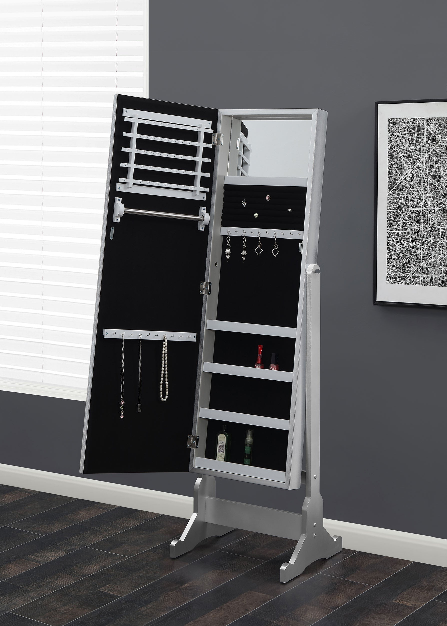 Moore Cheval Mirror with Jewelry Storage Silver — view 3