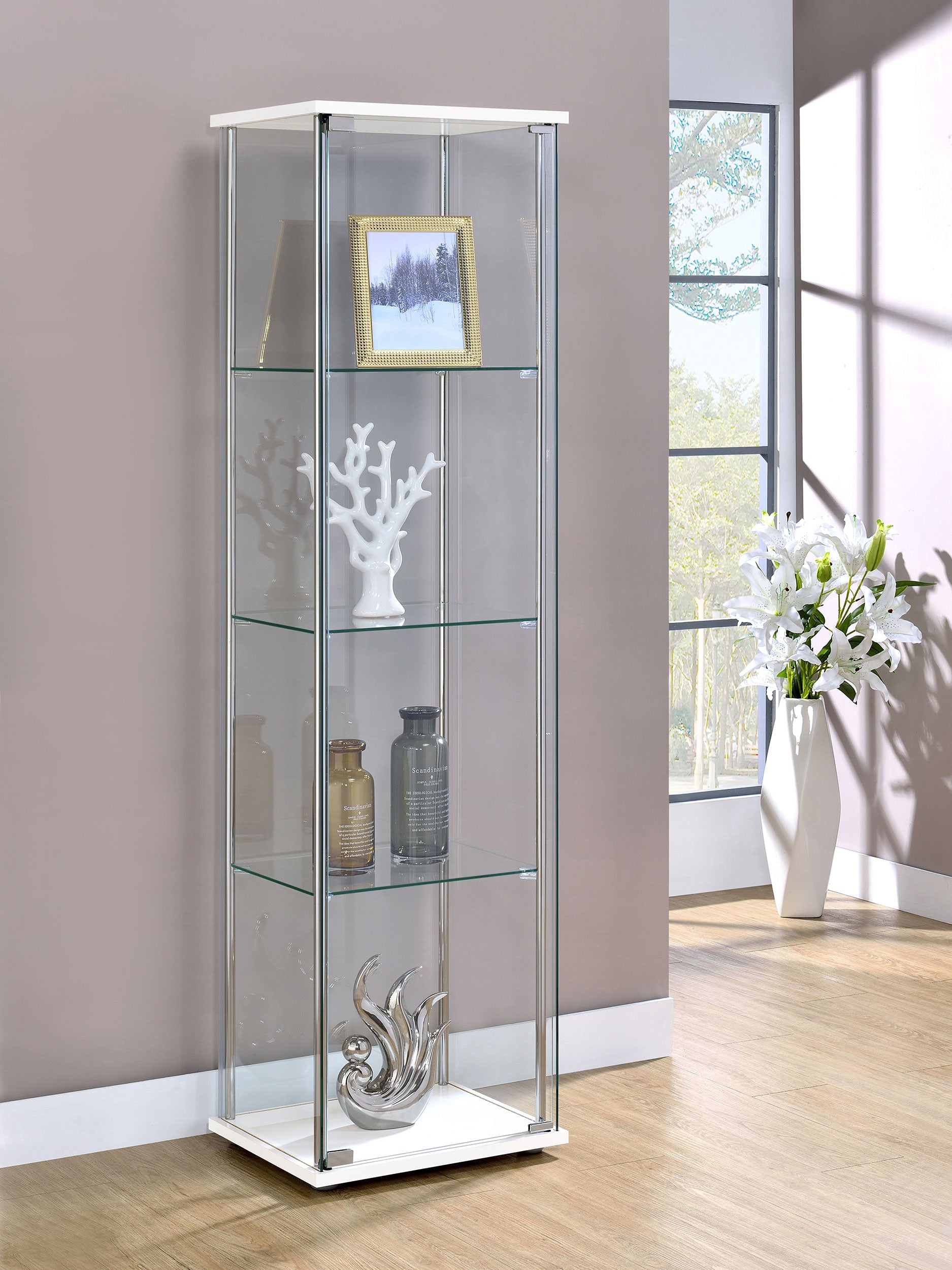 Bellatrix 3-shelf Clear Glass Curio Cabinet White — view 2