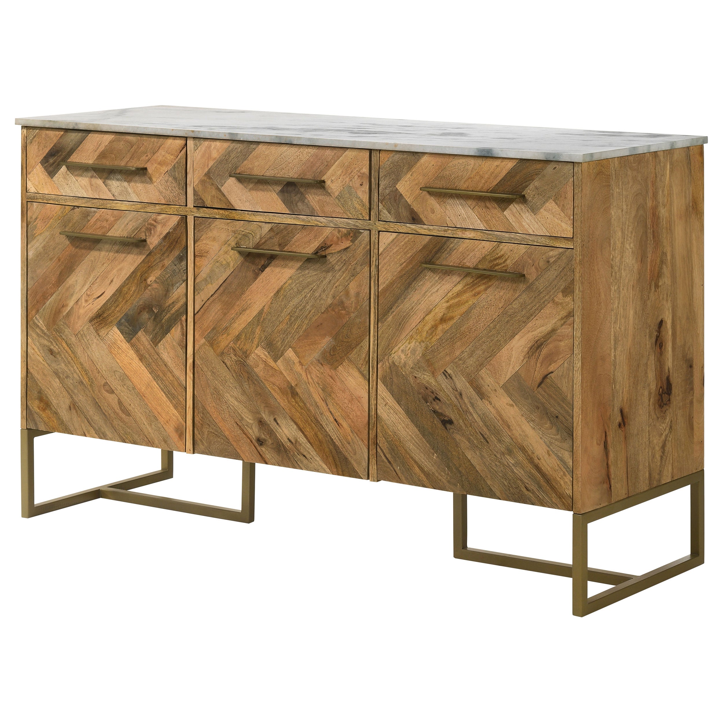 Keaton 3-door Marble Top Herringbone Accent Cabinet Natural — view 6