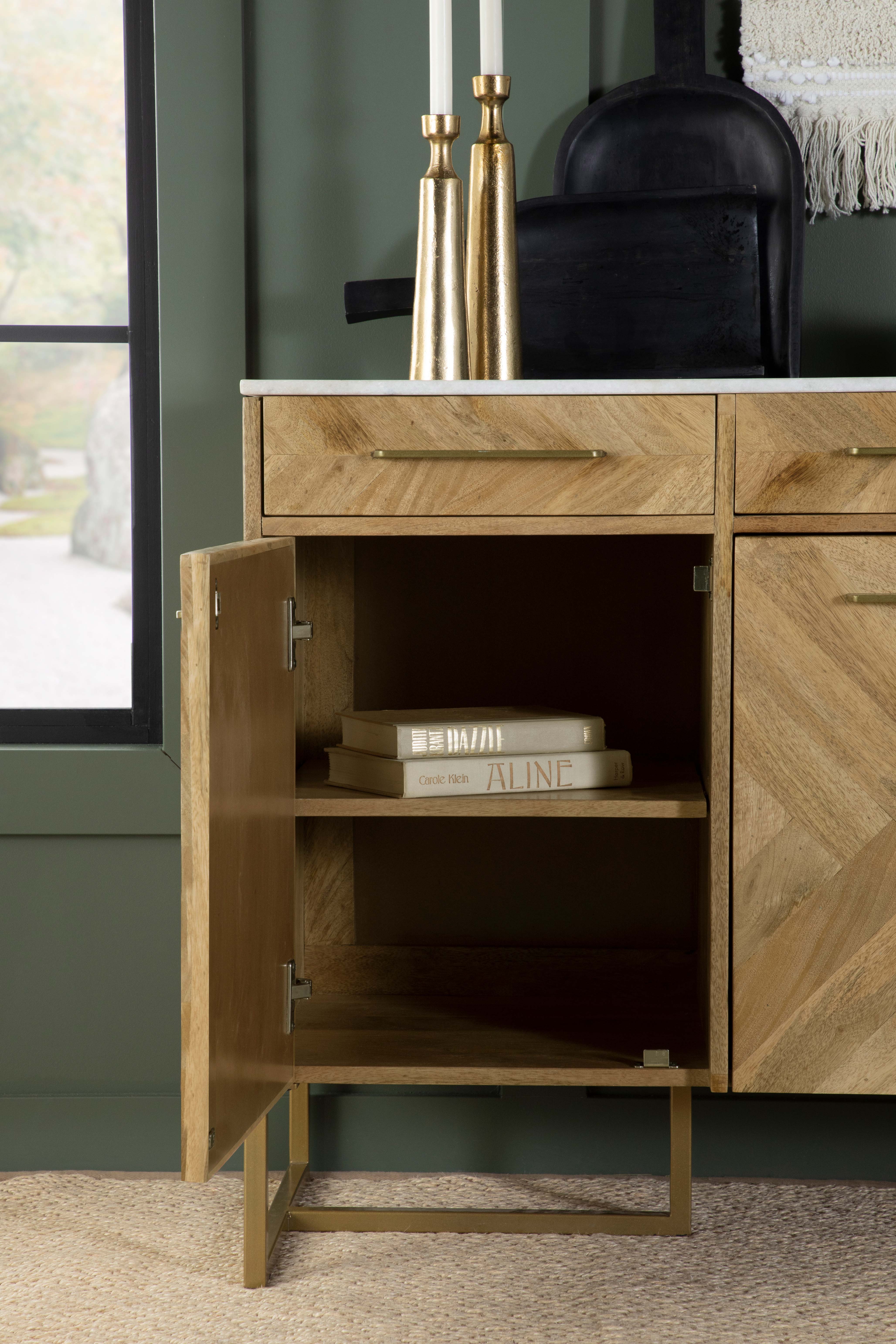 Keaton 3-door Marble Top Herringbone Accent Cabinet Natural — view 11