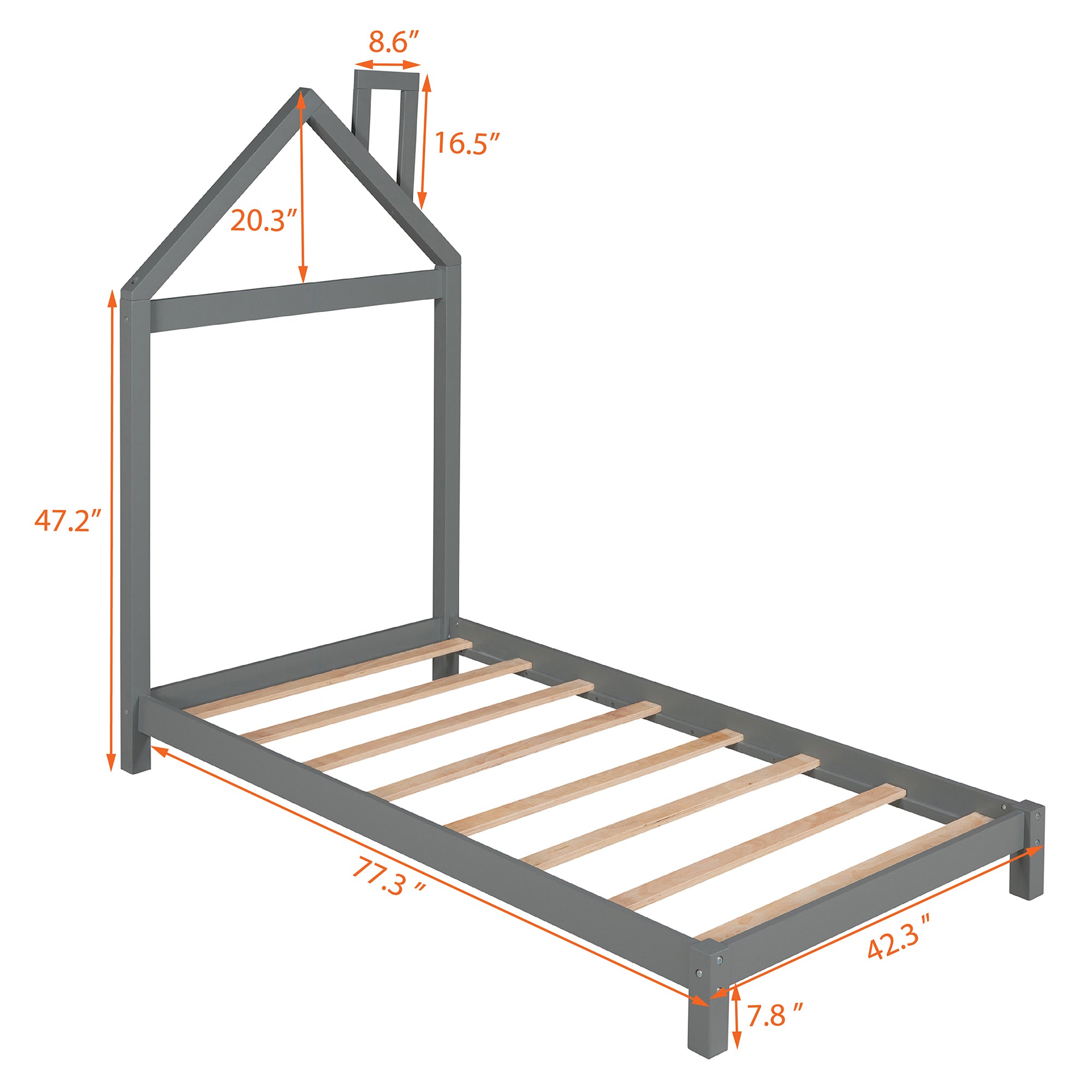 Twin Size Wood Platform Bed with House-shaped Headboard (Gray) - Atlantic Fine Furniture Melbourne FL